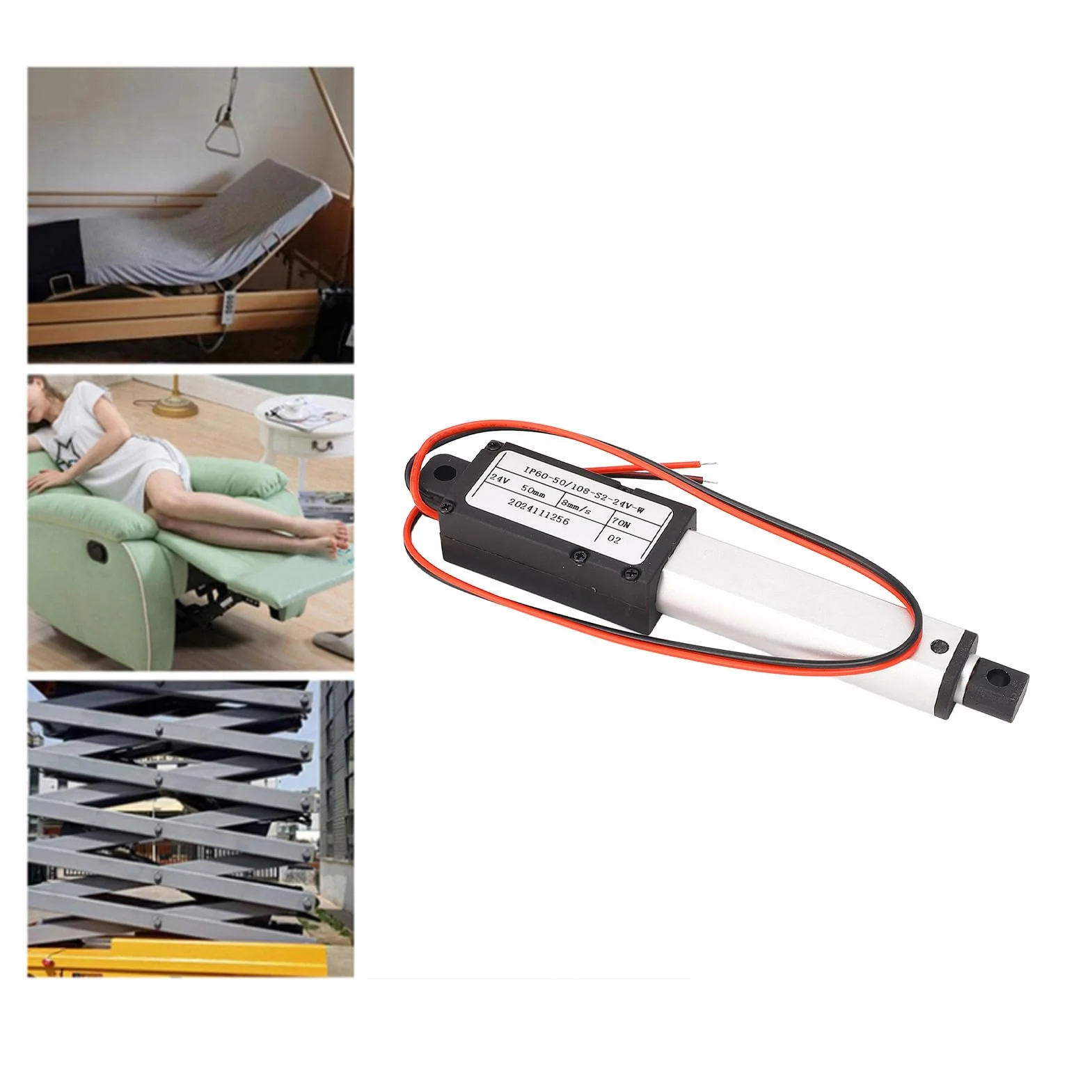 Mini Actuador Lineal Eléctrico 24 V CC 50 mm 70 N Empuje para Abridores de Ventanas