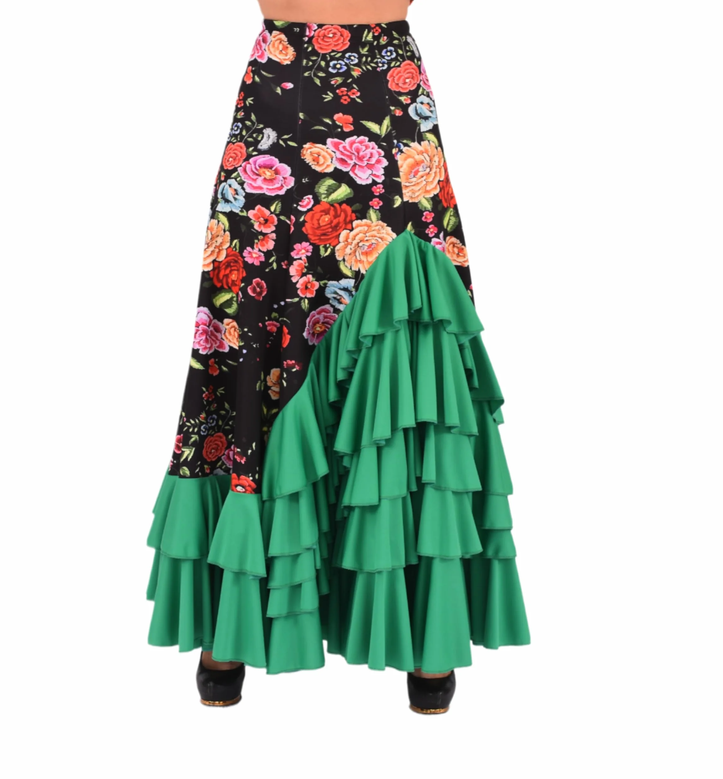 Falda Flamenca Mujer con 5 Volantes – Mucho Vuelo y Caída Espectacular – Ligera, Cómoda y Ideal para Baile, Ensayo o Escenario