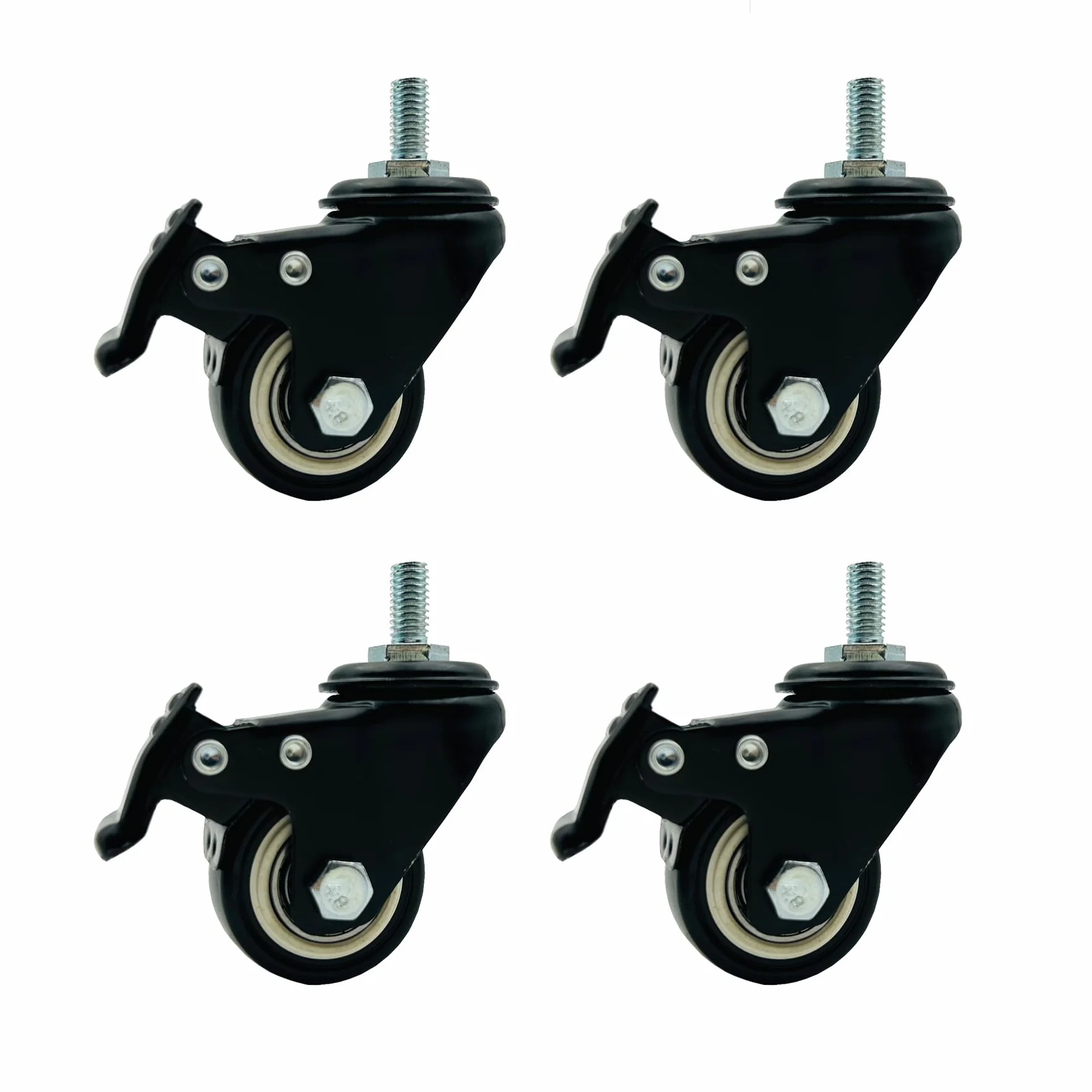 LIKERAINY Ruedas Giratorias de PE con Freno IC4811A Giro 360° Rosca Montaje Muebles Gabinete Diámetro 40mm Paquete de 4