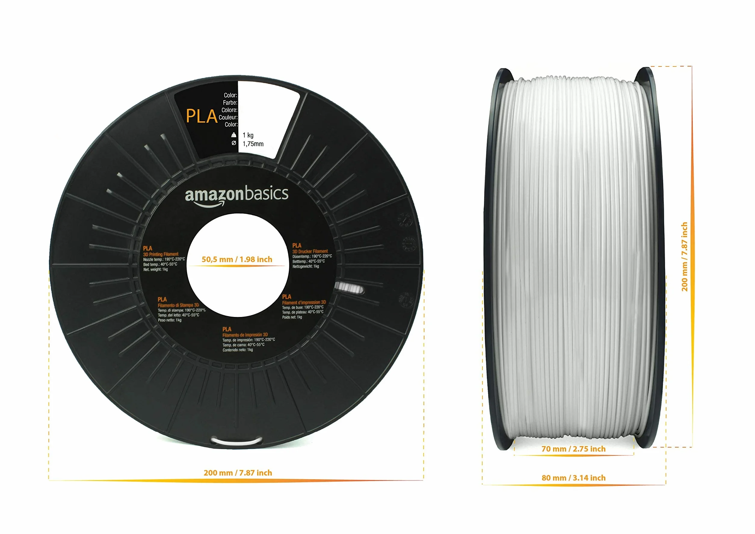Amazon Basics Filamento PLA 1.75 mm 1 kg Negro para Impresora 3D