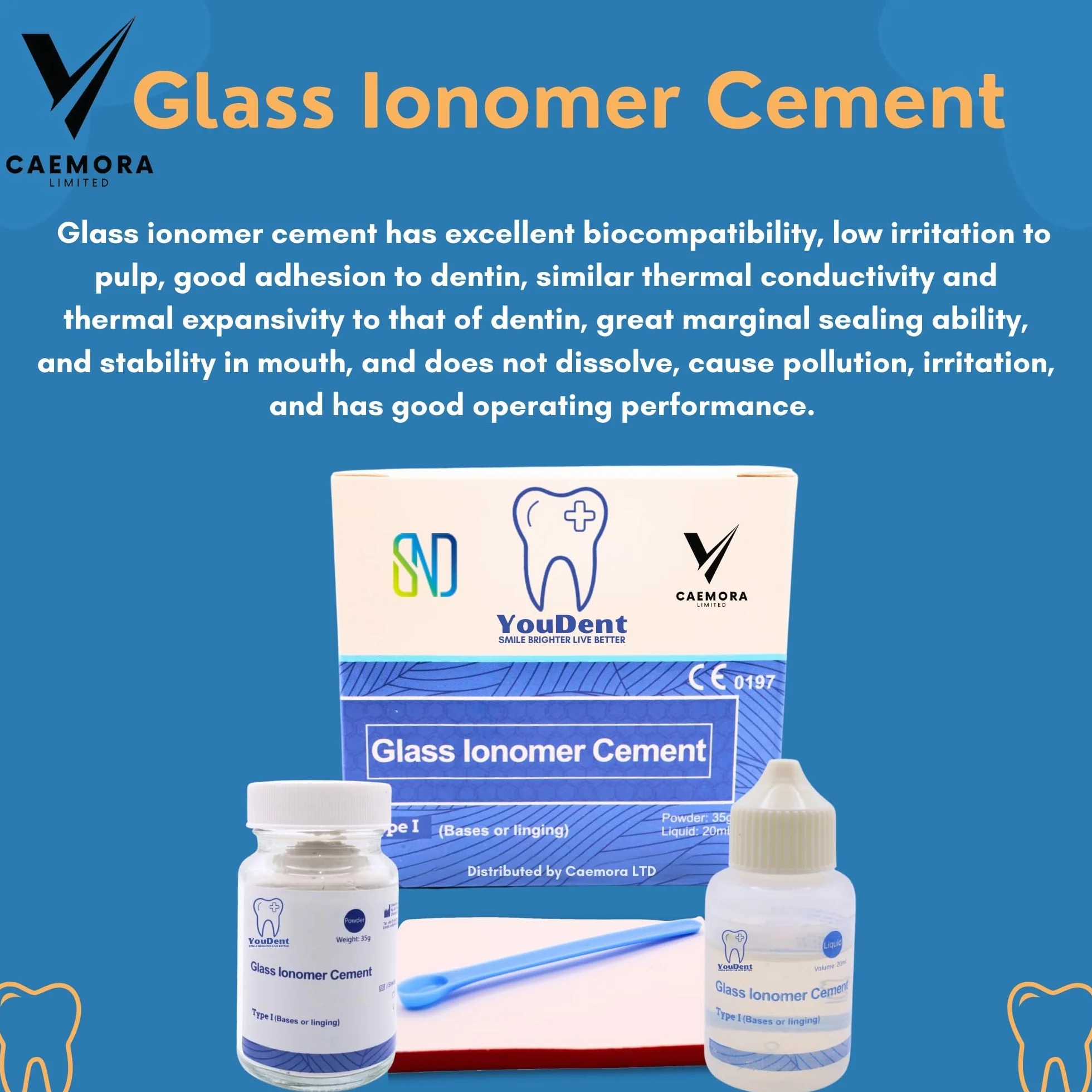 Caemora Kit de reparación dental Cemento dental de ionómero de vidrio Relleno permanente