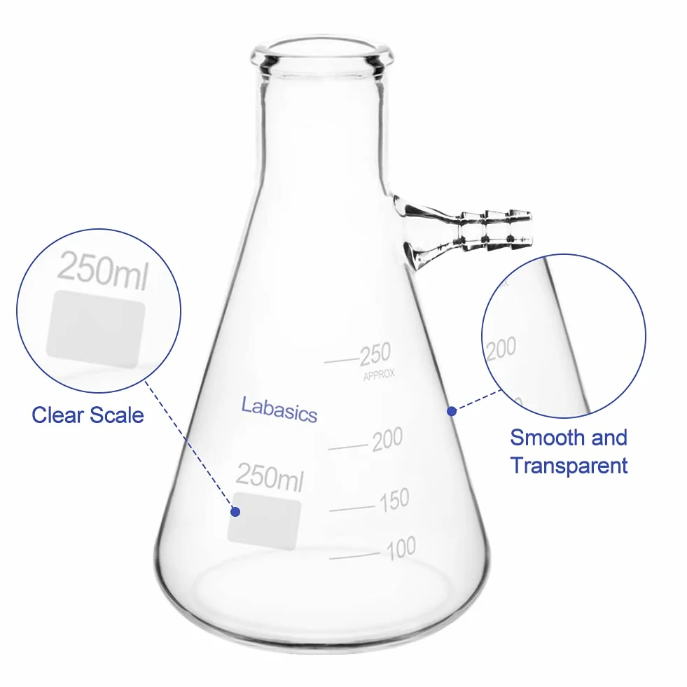Labasics Matraz Filtrante de Vidrio de Borosilicato Cuello de Perno con Tubulación 250 ml
