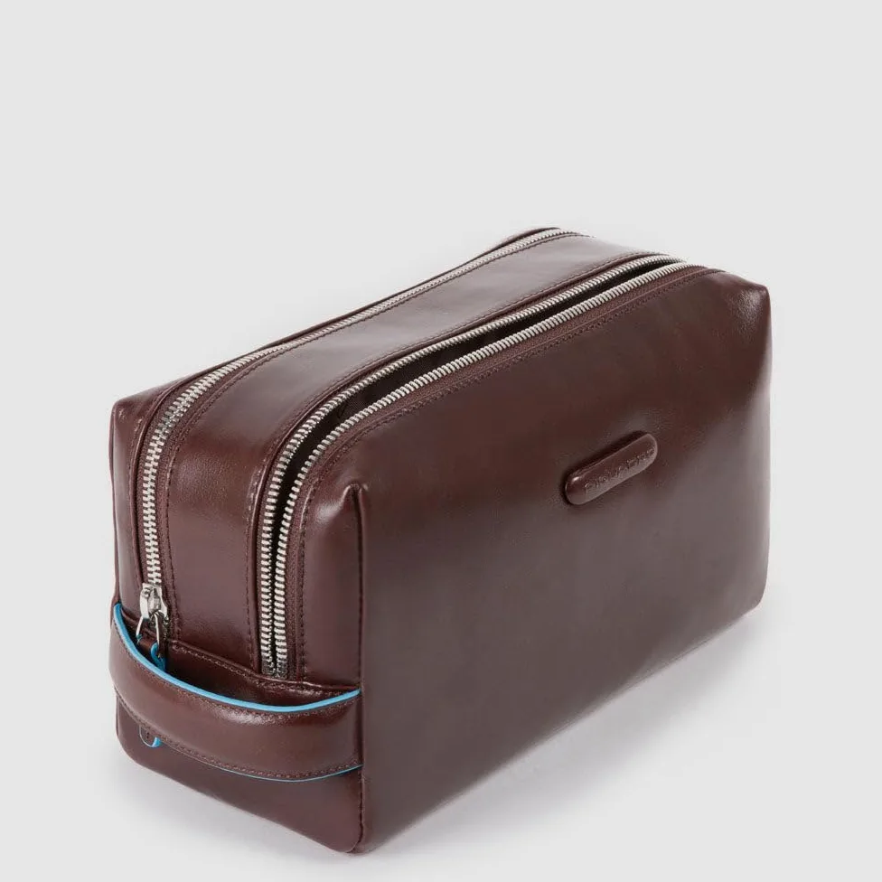 PIQUADRO - Neceser 2 Compartimentos en Piel - Unisex - Negro | Blue Square, Interior organizado, Ahorra espacio, Compartimentos Múltiples, Viajes de trabajo