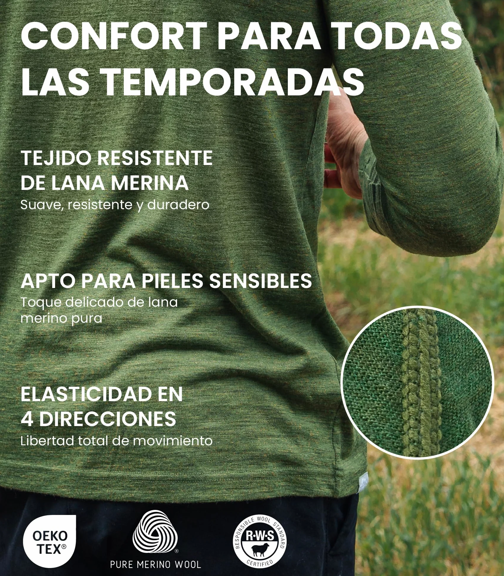 Merino.tech Conjunto Lana Merino Hombre - 100% Lana Merino con Calcetines (Medium, Lite 165 Heathered Grey)