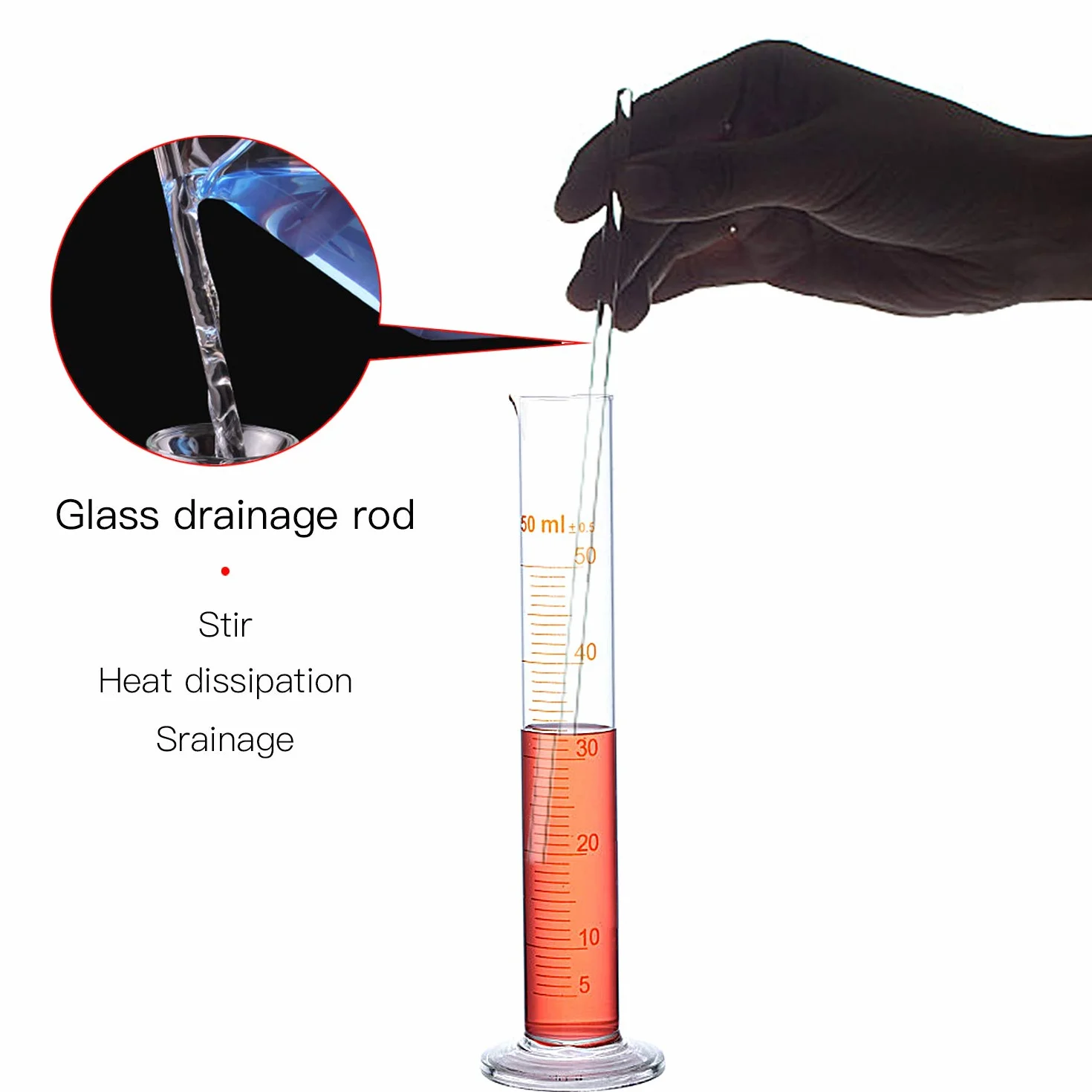 Set de Experimentación de 5 Piezas con Probeta de Medición de Líquido 5ml 10ml 25ml 50ml 100ml, Varilla de Cristal
