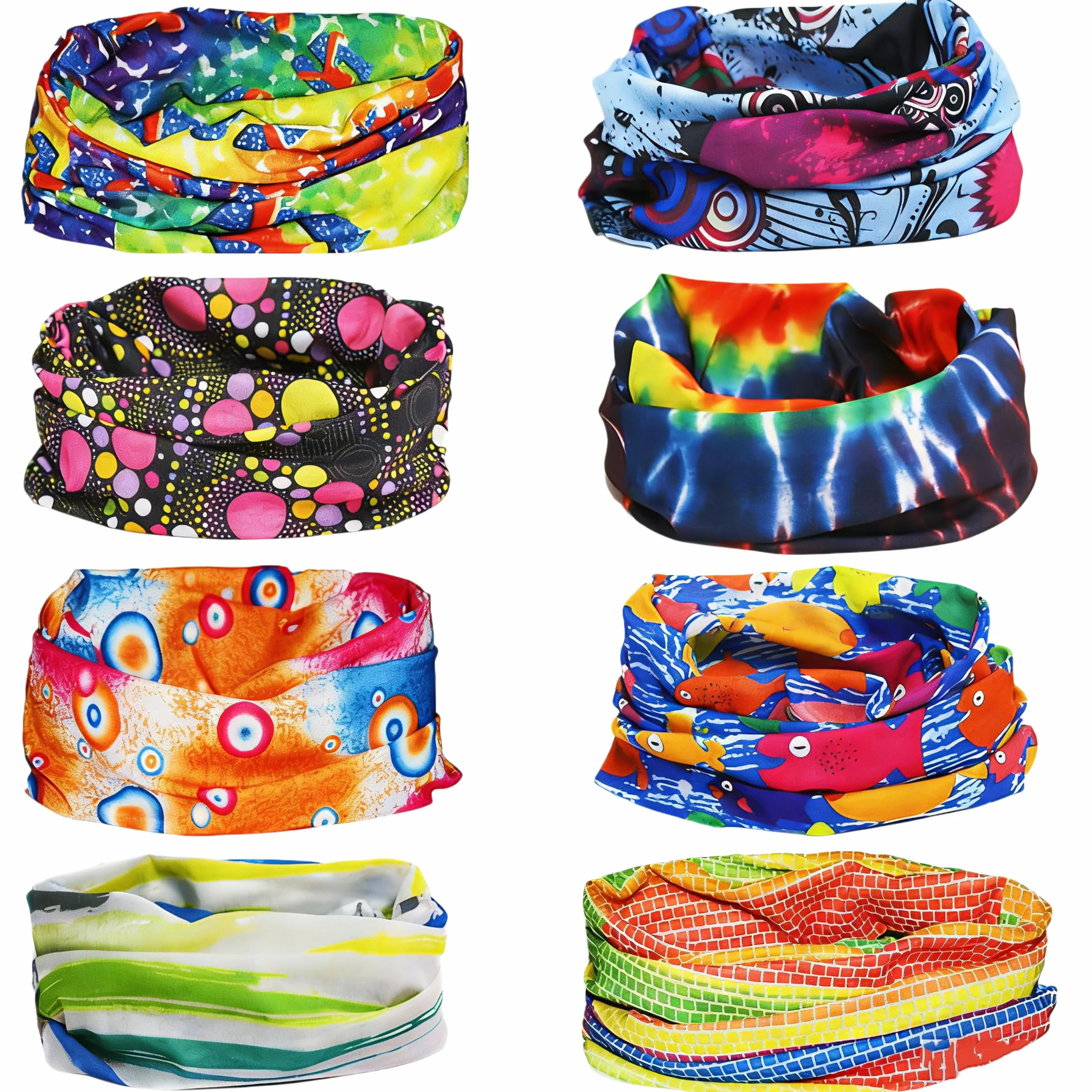 8 Piezas Multifunción Bufanda Bandana, Deporte Bragas de Cabeza, Bandana Polainas de Cuello Protección UV, Elastica Pañuelos Cabeza para Correr Senderismo Ciclismo