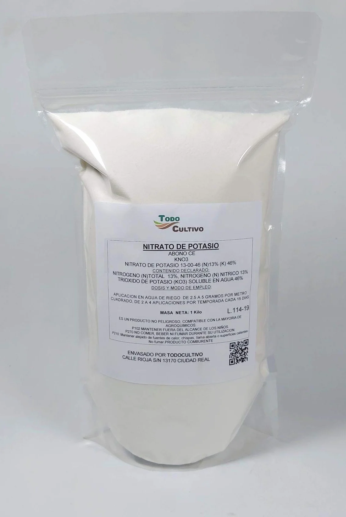 Nitrato potásico puro KNO3 13-00-46 1 Kilo para maduración frutales