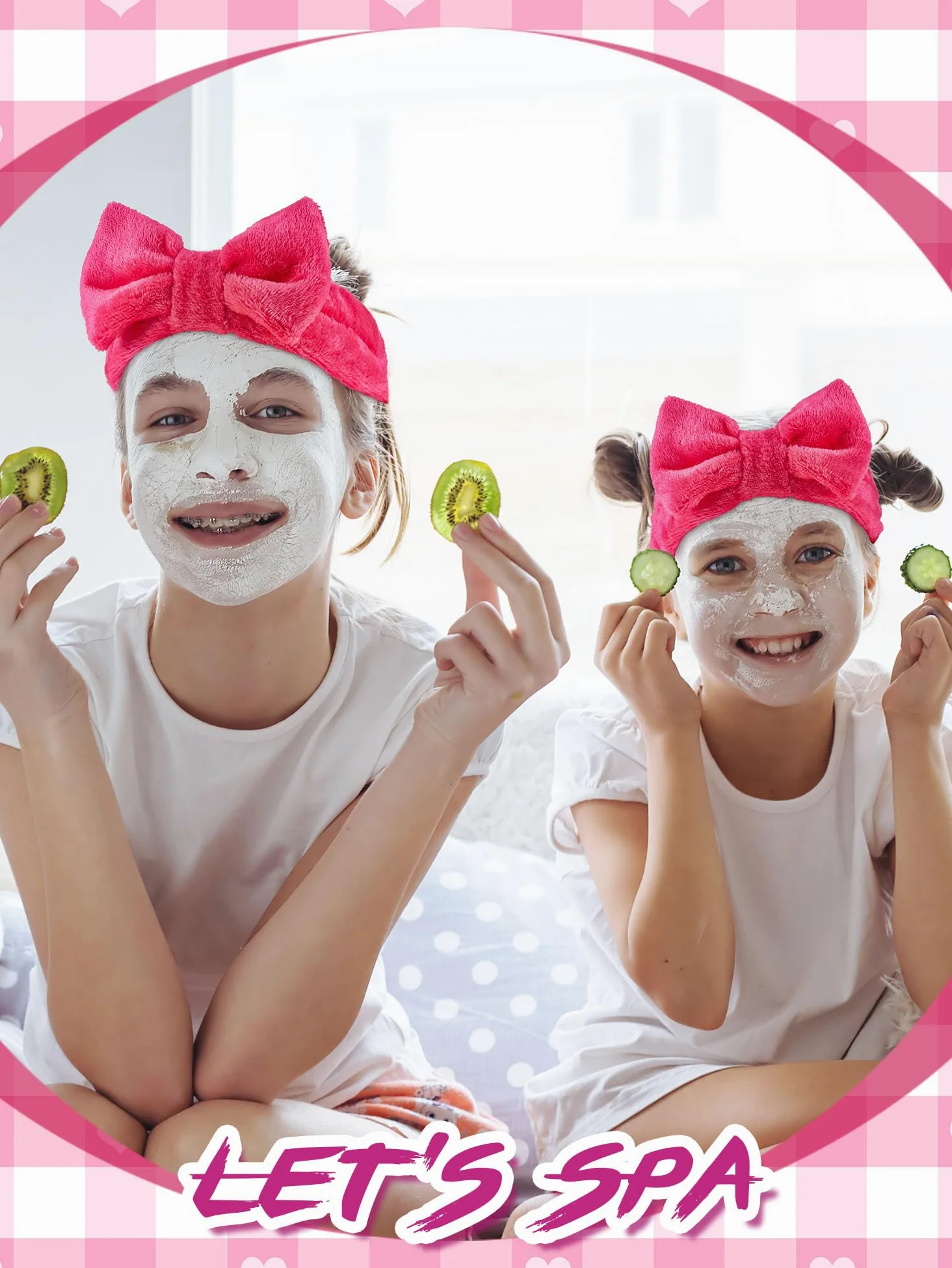 Sintuff 24 piezas de suministros de fiesta de pijamas para niñas, 6 batas de fiesta de spa, 6 bolsas, 6 diademas, 6 máscaras de spa (estilo rojo rosa, talla 10)