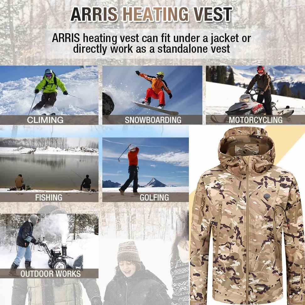 scosao Chaqueta con Calefacción Hombre Recargable USB Chaquetas Calefactables A Prueba de Viento Abrigo Gorro Calefactable de Invierno Chamarra para Caza Pesca Moto Esquí Camping