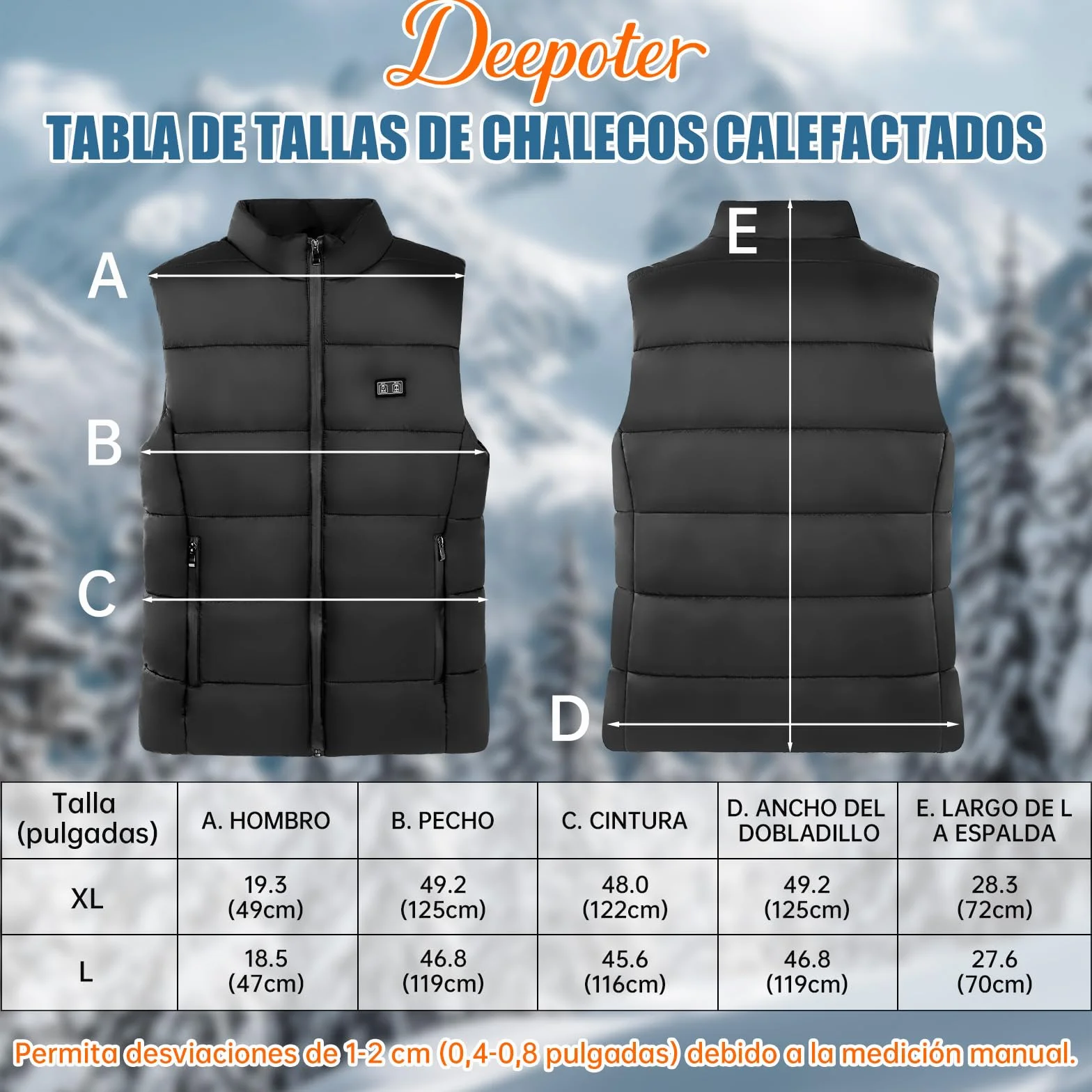Chaleco Calefactable Hombre con Batería 7.4V 10000mAh, Deepoter Chaleco Térmico Eléctrico 8 Zonas Calefactables, 3 Ajustes de Temperatura, Chaqueta Calefactable - Ideal para Deportes al Aire Libre (L)