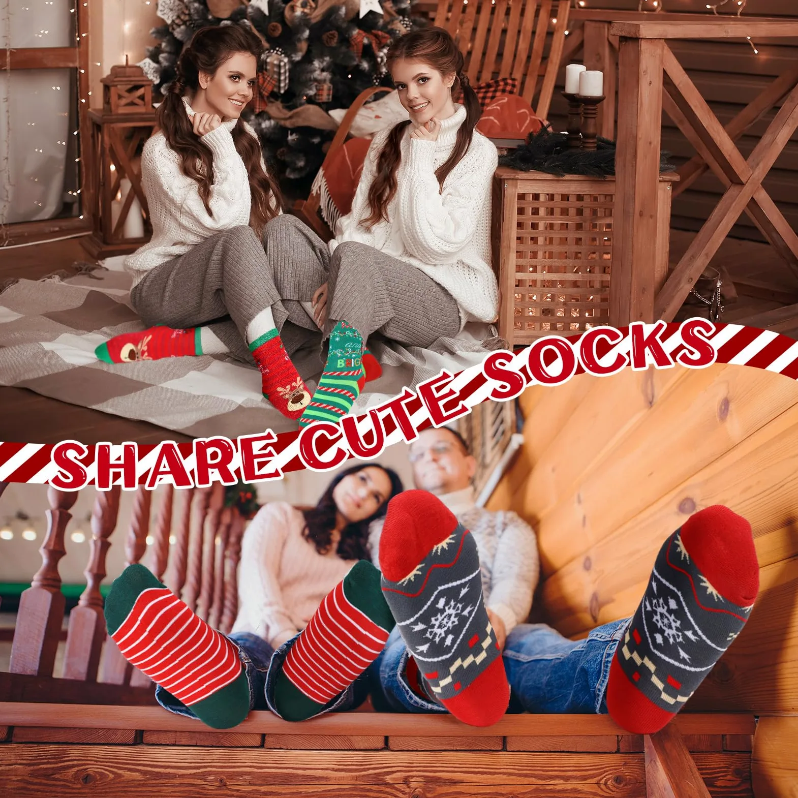 Jeyiour 36 calcetines de Navidad para mujer, calcetines de algodón de punto suave para hombre y mujer, novedosos calcetines de Navidad de algodón divertidos