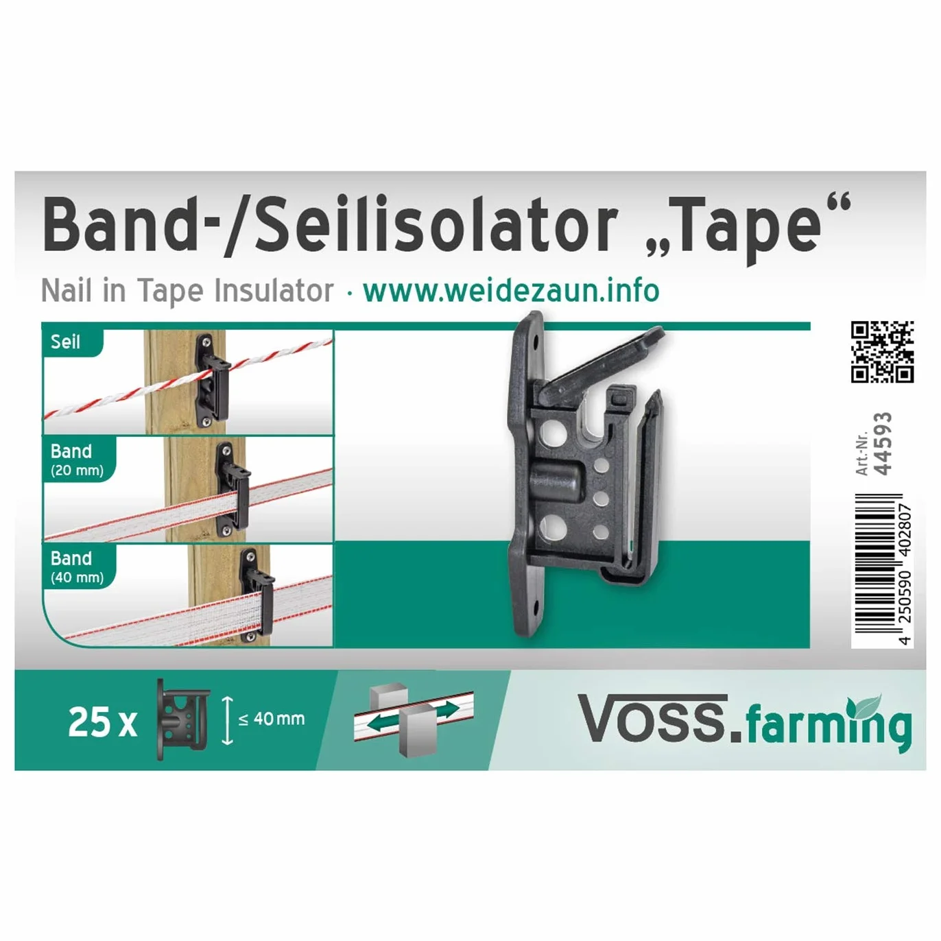 VOSS.farming Aislador Clip para Cinta y Cuerdas Pastor eléctrico fijación Clavo Tornillo