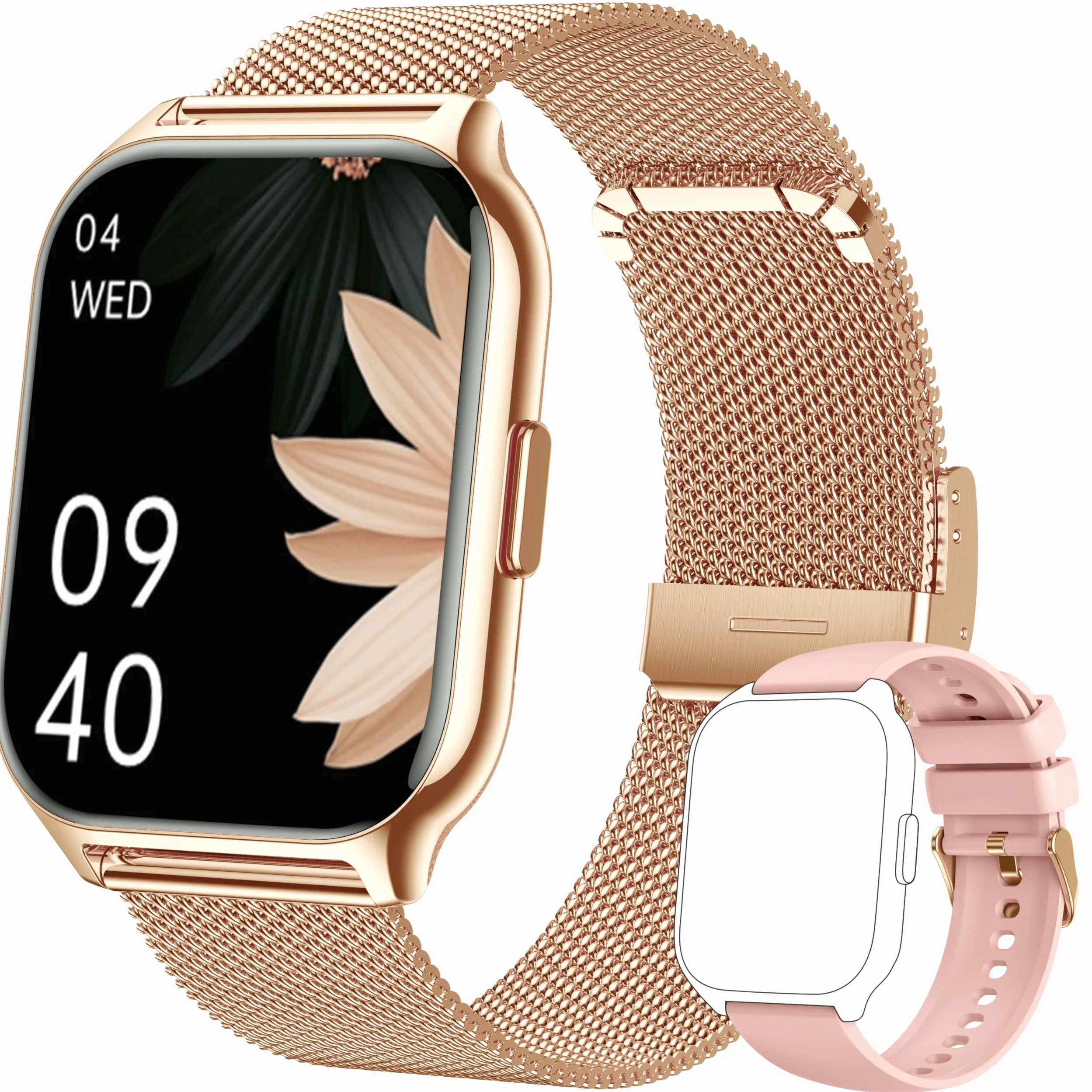 Reloj Inteligente Mujer con Bluetooth, Llamada, Presión Arterial, Ritmo Cardíaco, 100+ Deportes, para iOS Android