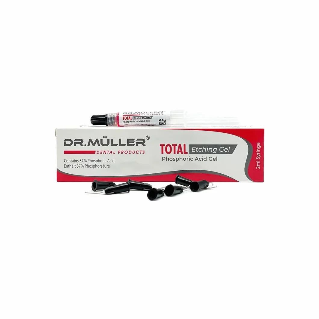 Dr. Müller Total Etching Gel 2 ml + 20 agujas aplicación – Gel rojo para fusión dentina técnica adhesiva dental
