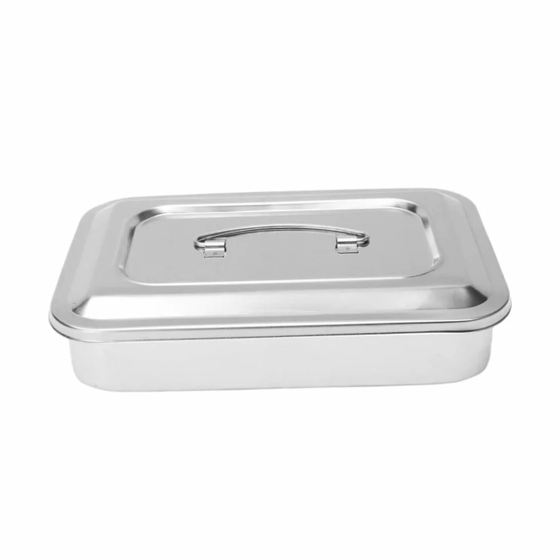Organizador de bandeja de instrumentos dentales de acero inoxidable con tapa y asa
