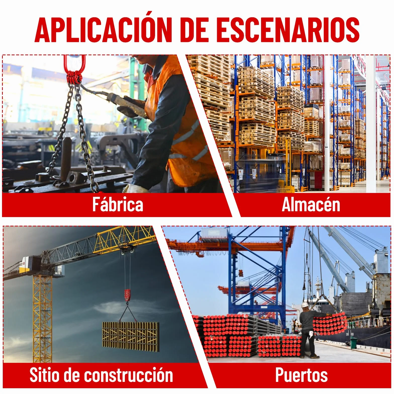 Cadena de Elevación G80 3000 kg 4 Cadenas con Ganchos