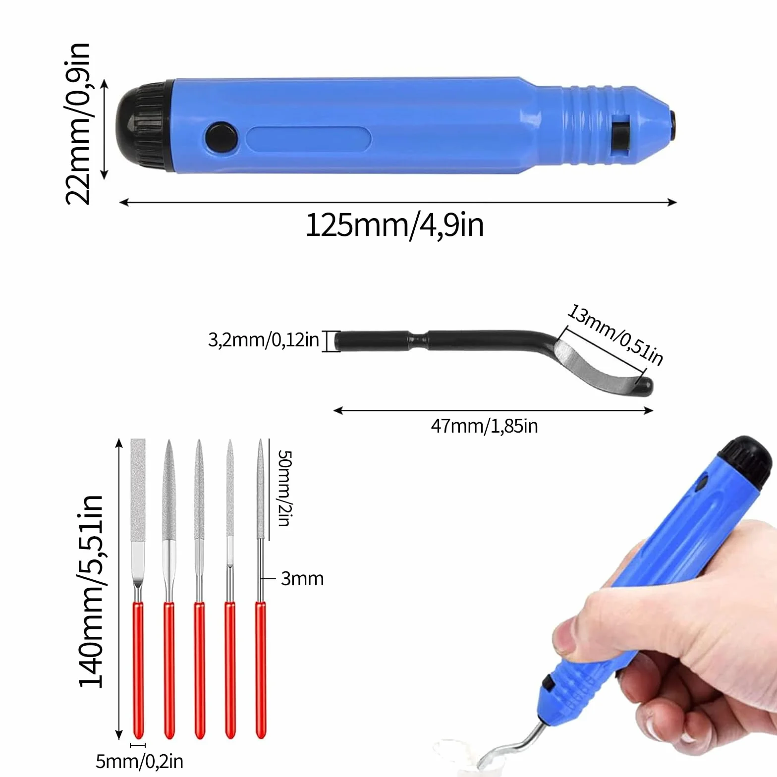 Desbarbador Manual Plástico 10 Piezas Cuchillas 360° Rotación Herramienta Desbarbado 5 Limas Diamante Acero Aluminio Plástico Madera