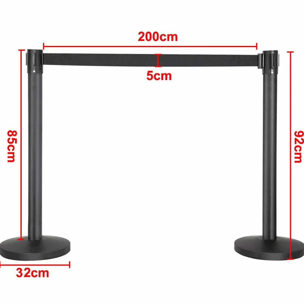 Yaheetech 4pcs Postes Separadores Cinta Extensible 2 Metros Conexión de 4 Vías Cinta Prohibido el Paso Postes de Barrera de Control de Multitudes Retráctiles Negro
