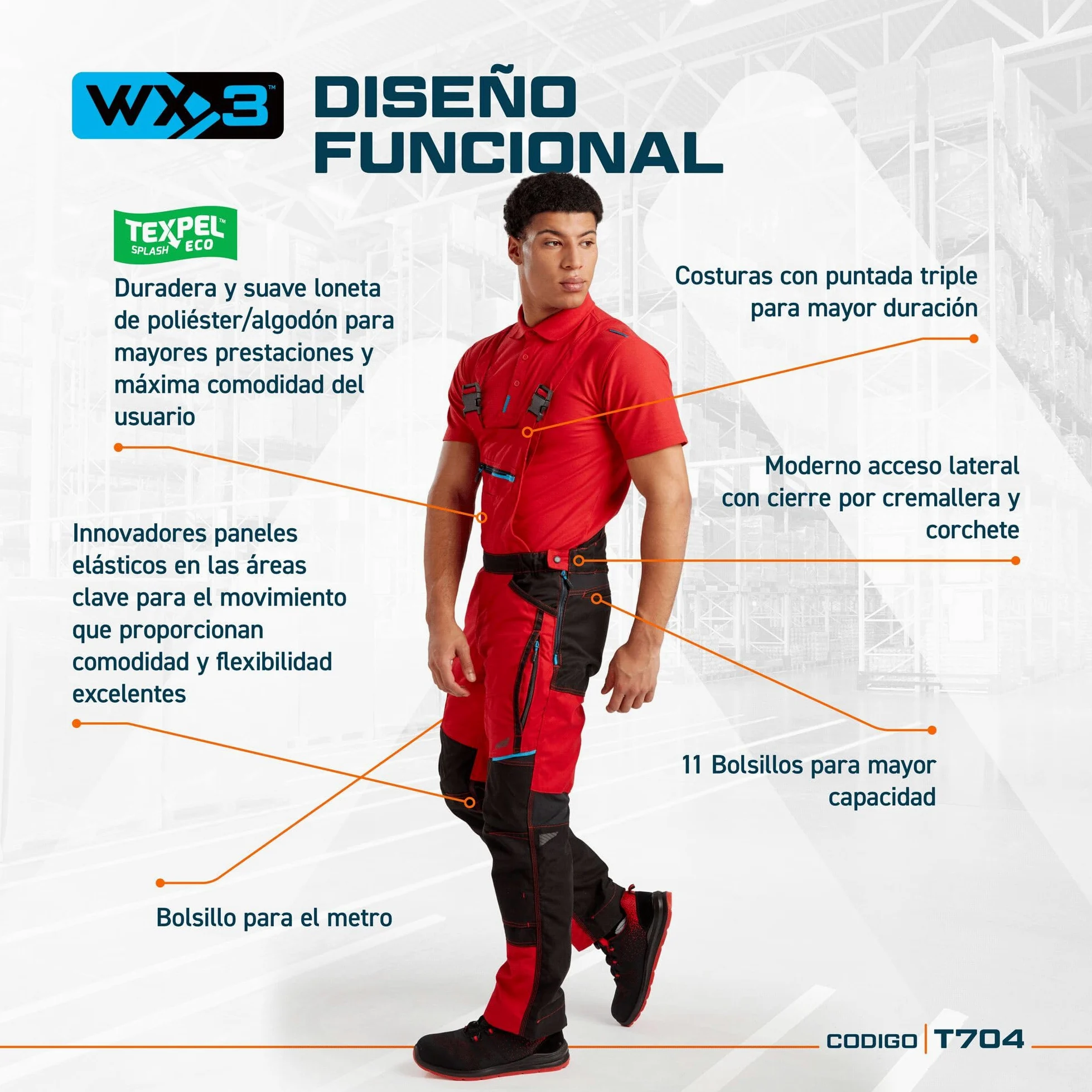 Portwest Peto de Trabajo de Triple Costura WX3 de Puntos Reforzados, polialgodón