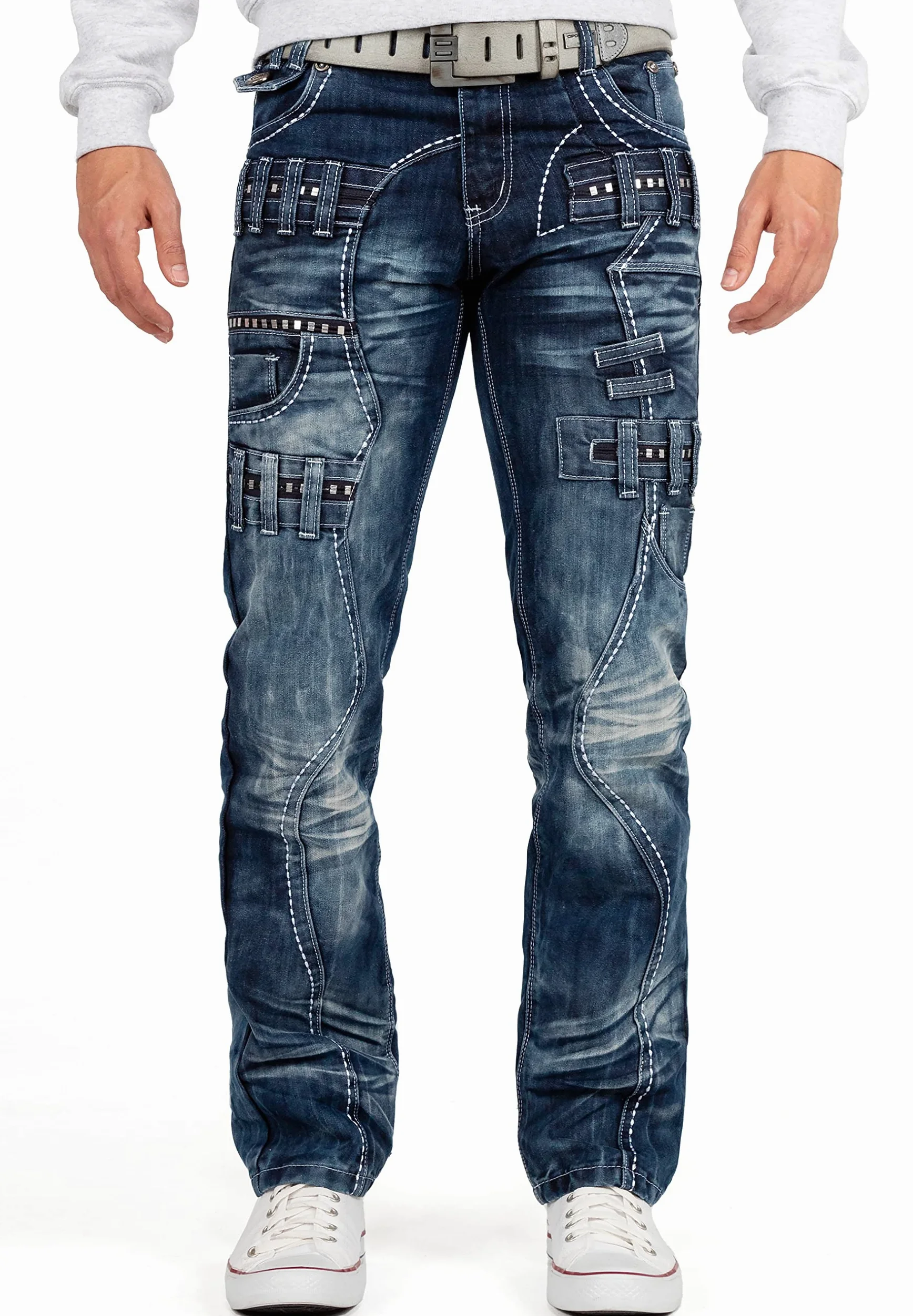 Vaqueros Hombre Regular Fit Cargo Streetwear | Detalles llamativos, bolsillos laterales, cierre con botón y cremallera, denim urbano para ocio, clubwear y tiempo libre