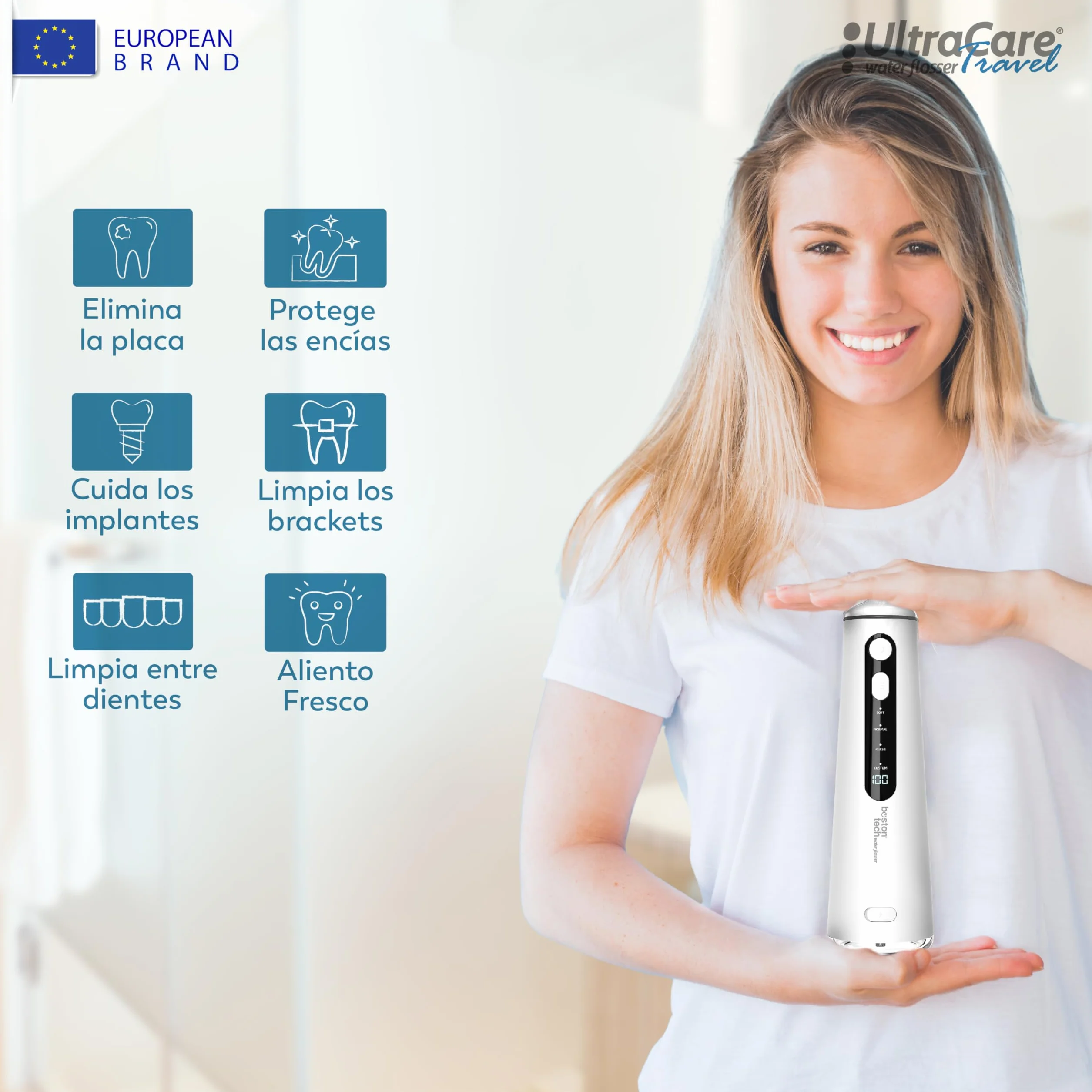 Aquapik Ultracare Travel Irrigador Bucal Portatil Inalámbrico 8 Boquillas 4 Modos IPX8 Impermeable 300ML USB-C Recargable