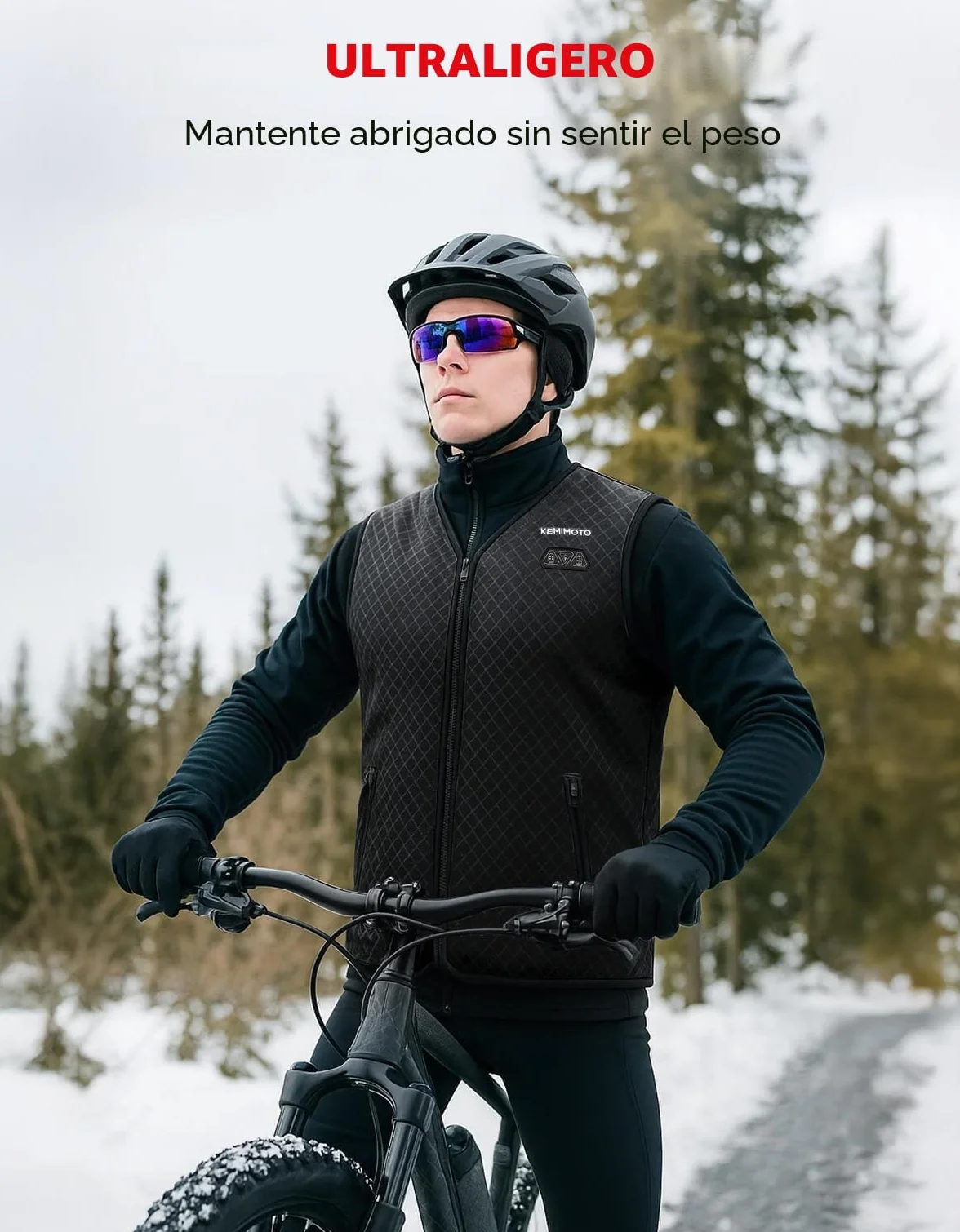 KEMIMOTO Chalecos Calefactable, Chalecos Calefactables Hombre 6 Zonas de Calentamiento con Función de Luces Apagadas, Tela de Buceopara y Forro Terciopelo Cristal, para Esquí Pesca Moto (Sin Batería)