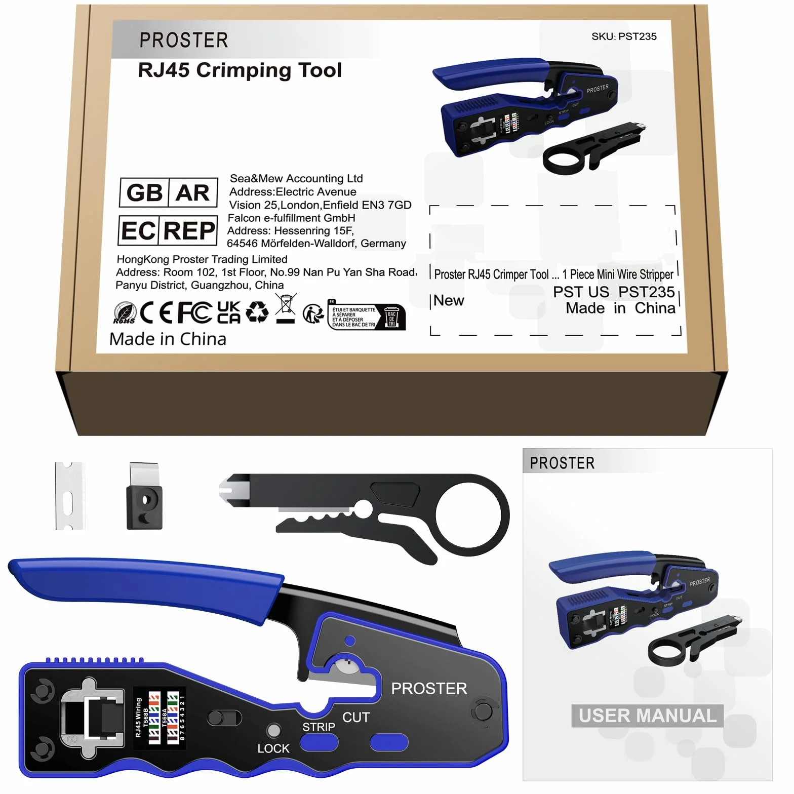 Proster Kit de Crimpadora RJ45 Cat6 Cat5 Cat5e Herramienta de Crimpado 8P8C para Cables Ethernet