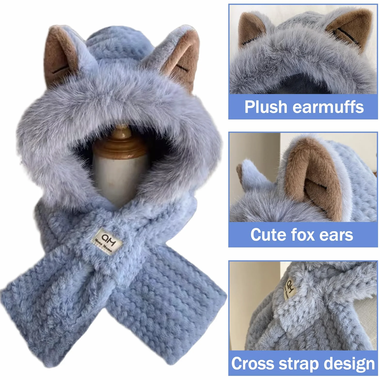 TYXHXTF Bufanda Calentador de Cuello y Gorro de Invierno Cálido, Sombrero Térmico de Inviernos, Sombreros de Esquí, Sombrero Zorro de Invierno Resistente al Viento