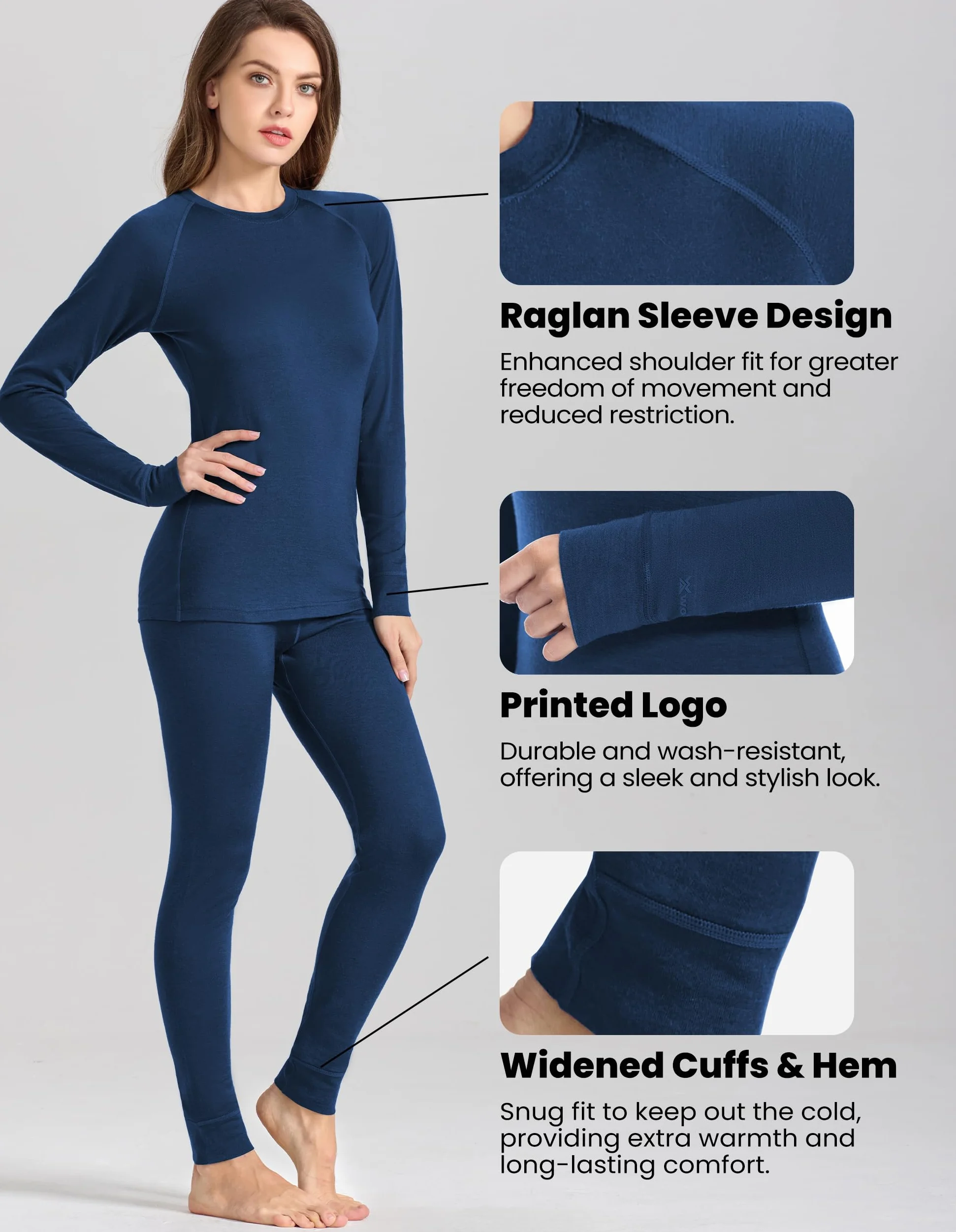 Ropa interior térmica para mujer, 100% merino para mujer, ropa interior de esquí para mujer, ropa interior funcional para mujer, ropa interior térmica