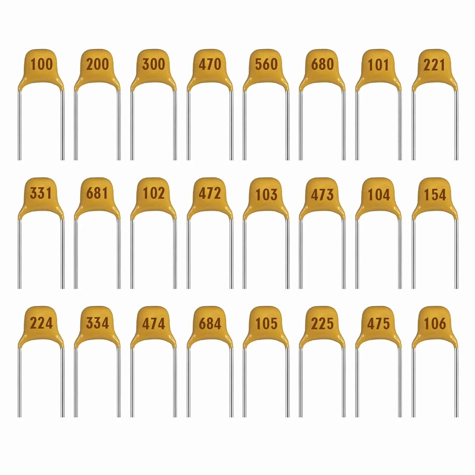 Kit Surtido 24 Valores Condensador Cerámico Monolítico 10 pF a 10 uF Multicapa