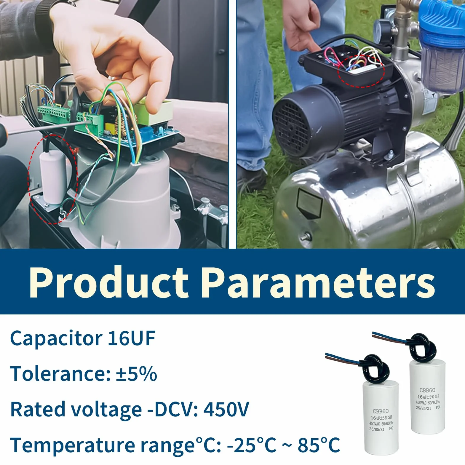 CBB60 Condensador de Arranque 16uF 450VAC 50/60Hz para Motor Eléctrico Electrodomésticos Lavadora