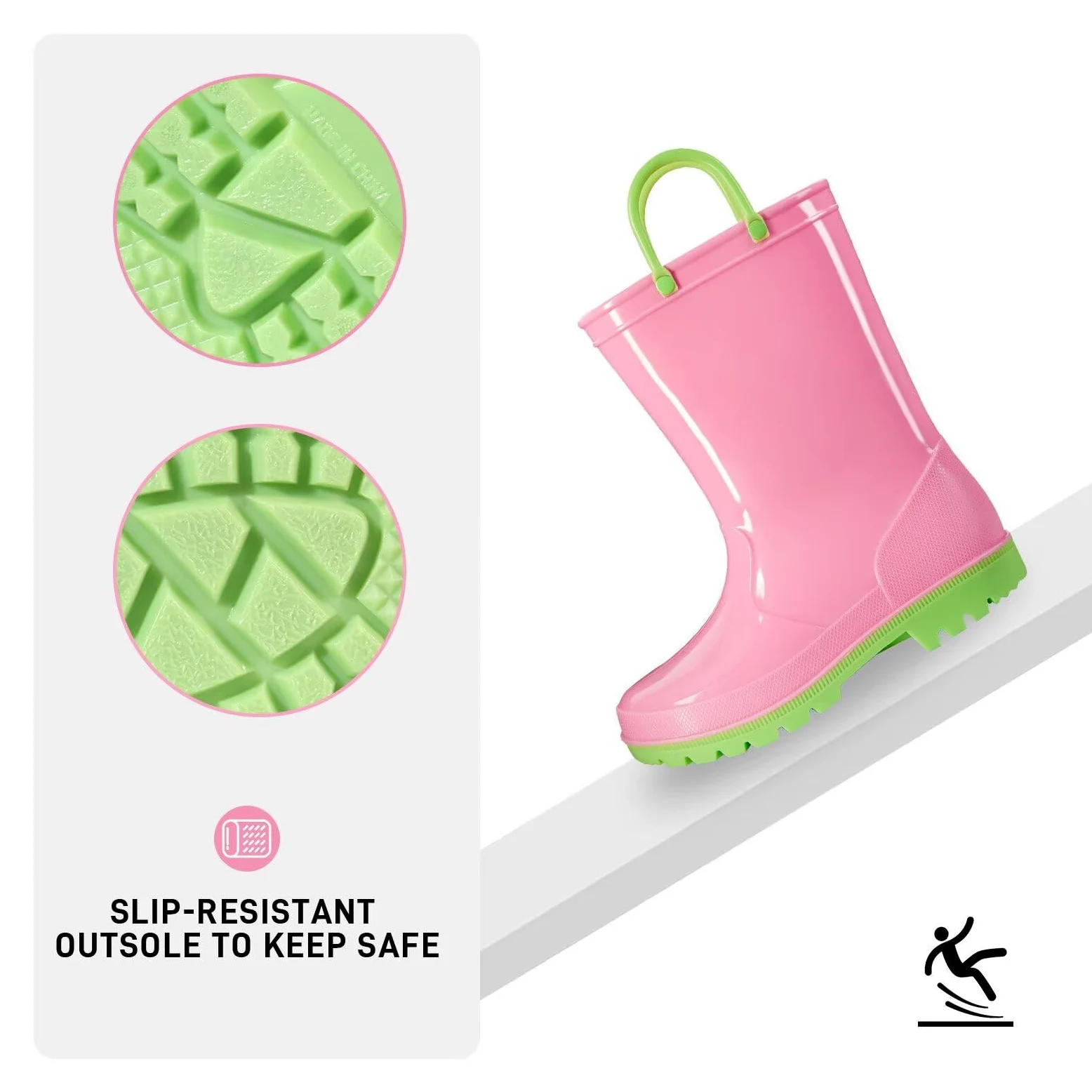 EUXTERPA Botas de lluvia impermeables para niños y niñas, color sólido, con asas