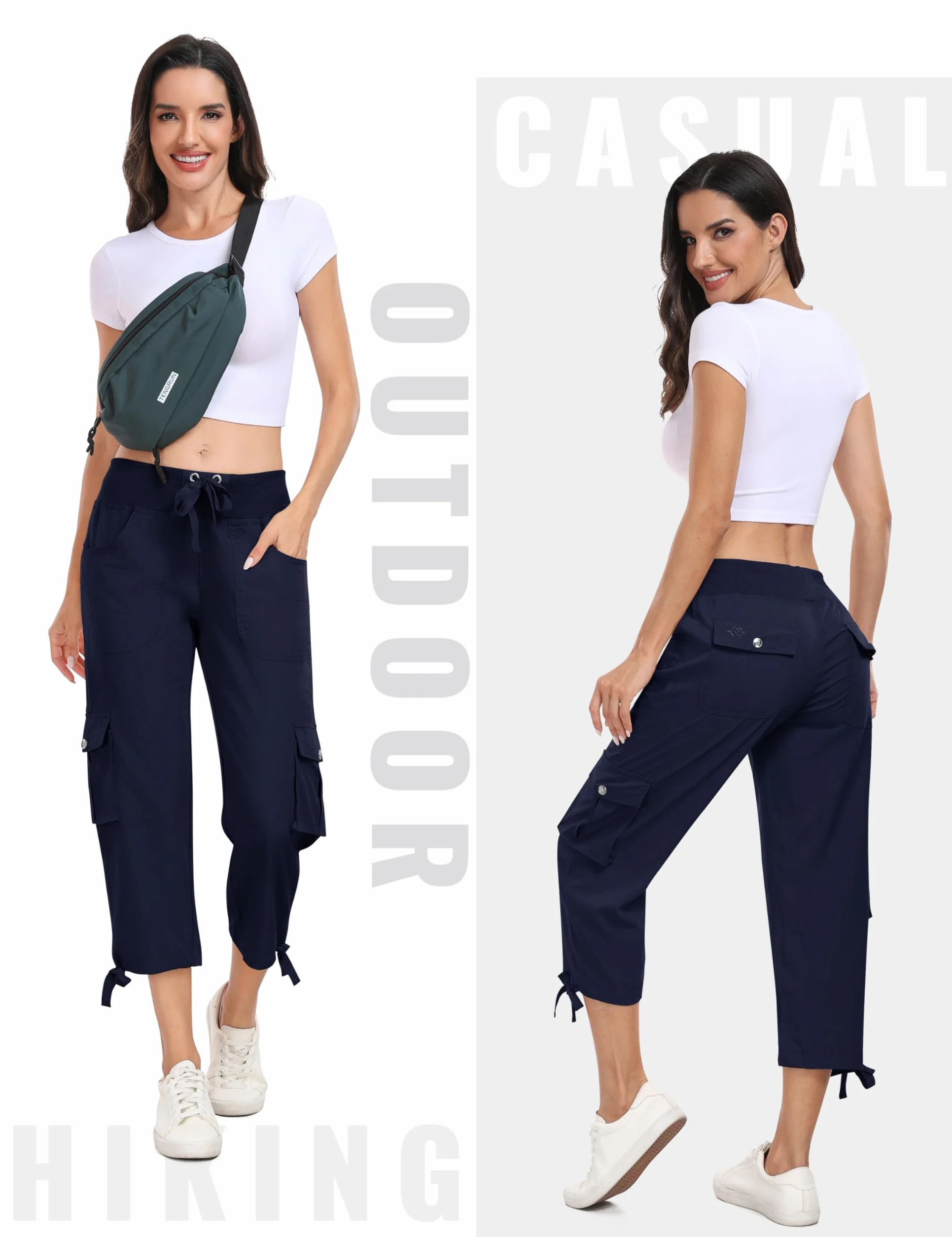 MoFiz Pantalones 3/4 Mujer Verano Pantalones Piratas Cargo de Senderismo y Viajes Pantalon Capri Informales de Moda con 6 Bolsillos