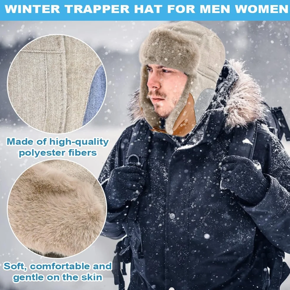 NAROSEBE Gorro de Bombardero Sombrero de Trampero Unisex Gorro de Aviador Caliente Sombrero de Aviador Gorro de Invierno Termico Gorro de Invierno Unisex con Orejas para Esquiar Escalar Pescar Cazar