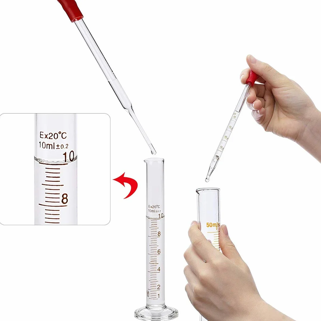 Juego de Matraz Erlenmeyer JESSTOLO 50ml, Vidrio Graduado, Cilindros de Medición 10ml/5ml, con Pipetas de Vidrio, Cepillos y Varillas de Agitación