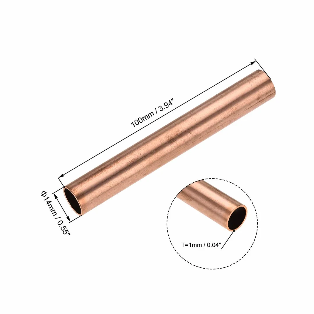Tubo de Cobre 14mm Diámetro Externo 1mm Pared 100mm Longitud