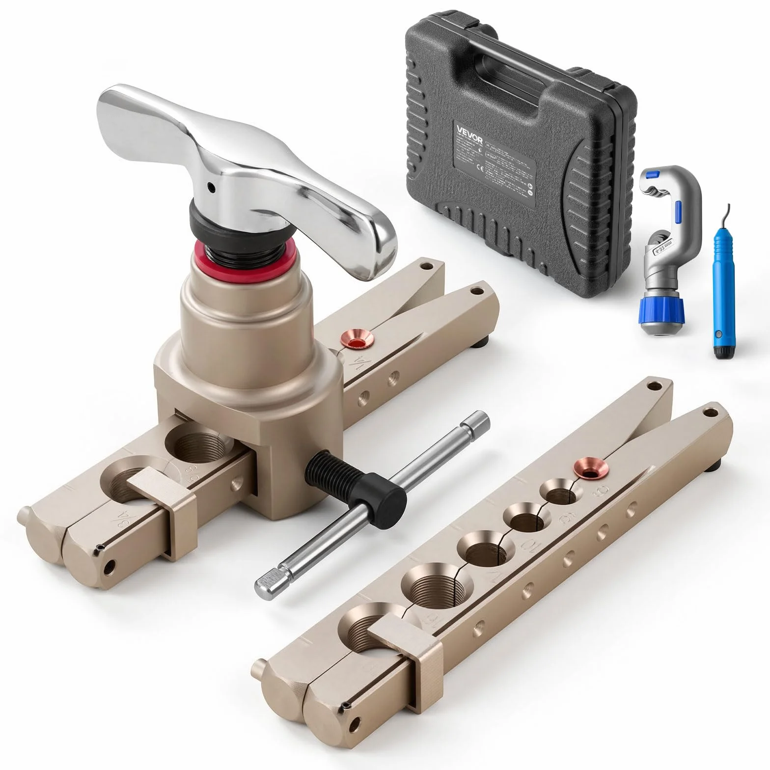 VEVOR Abocardador Tubo HVAC 9-16 mm 45° Cono Excéntrico Kit con Abrazaderas Cortatubos Desbarbador