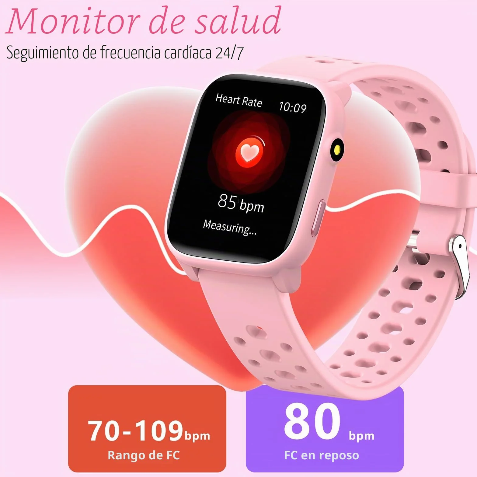 Reloj Inteligente Niños Niñas Sin App Necesaria, 1,83" Smartwatch Niños con Podómetro, Resistente al Agua IP68, Reloj Monitor Cardiaco y Sueño, Despertador, Juegos de Rompecabezas (Rosa)