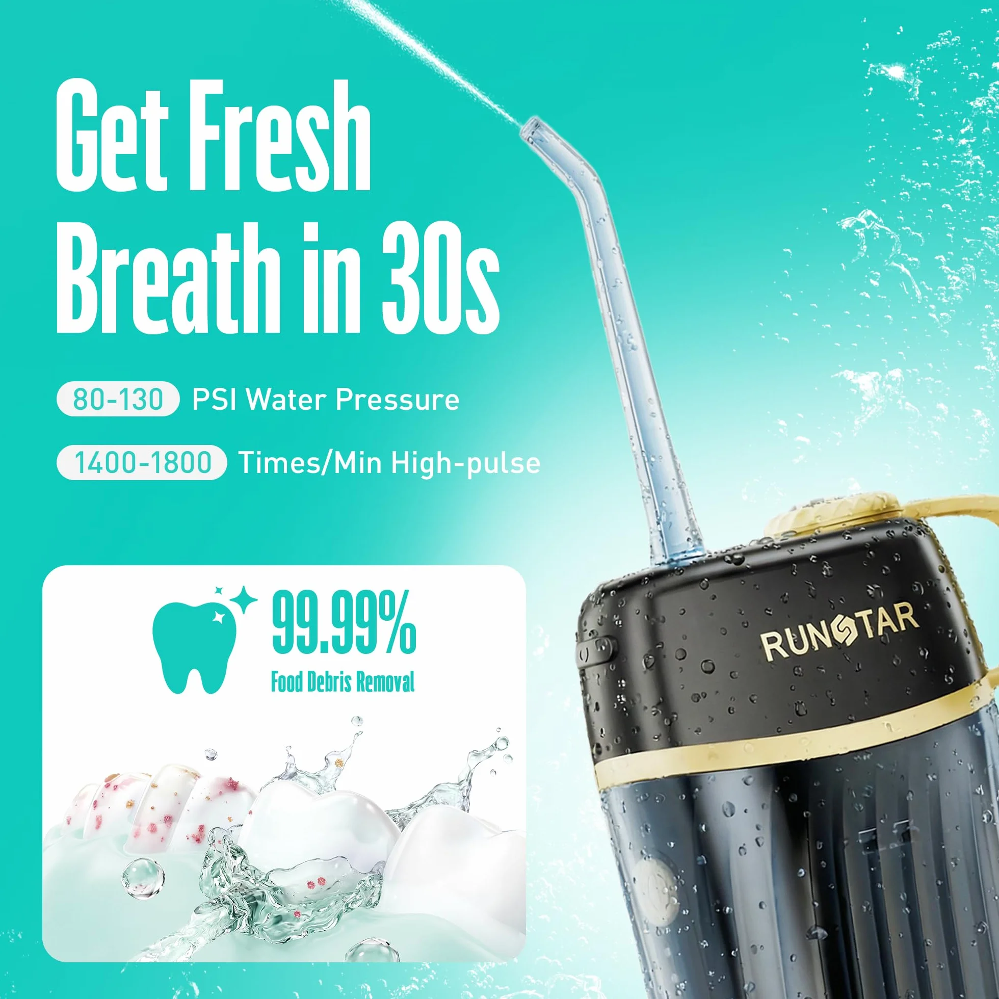 Runstar Irrigador Dental Inalámbrico 160ml 4 Modos Elimina Placa Dental para Brackets Viajes