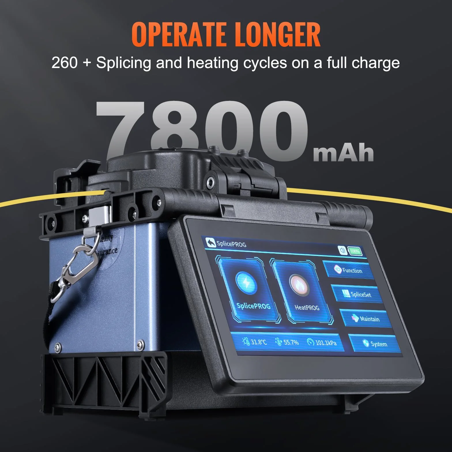 VEVOR Empalmador de Fibra Óptica de 6 Motores, Alineación de Núcleo, 7800 mAh, 146x131x152 mm
