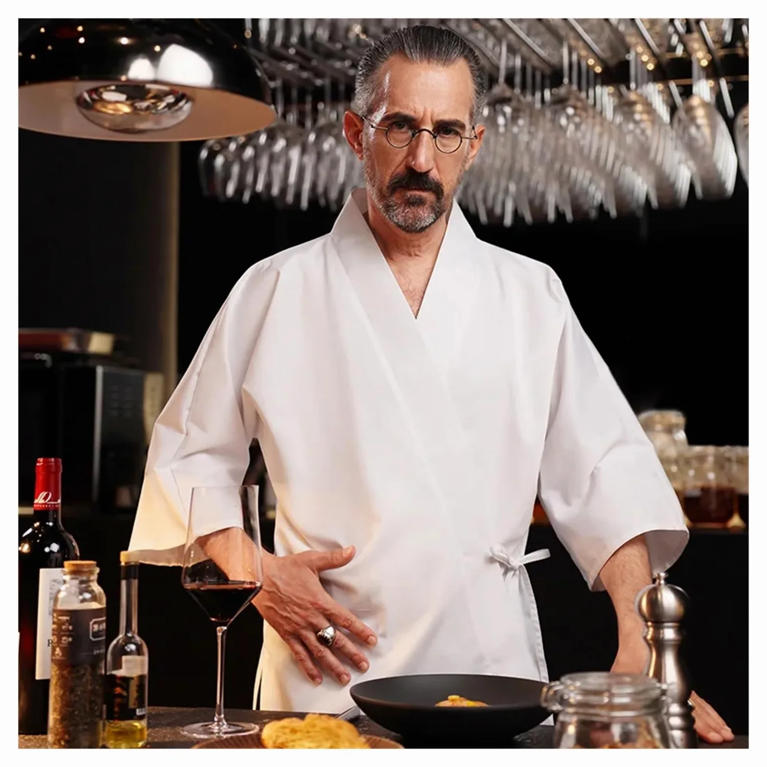 Ropa De Cocinero Uniforme de Chef Traje de Trabajo for Restaurante Ropa de Camarero for Chef(White,XXXL)