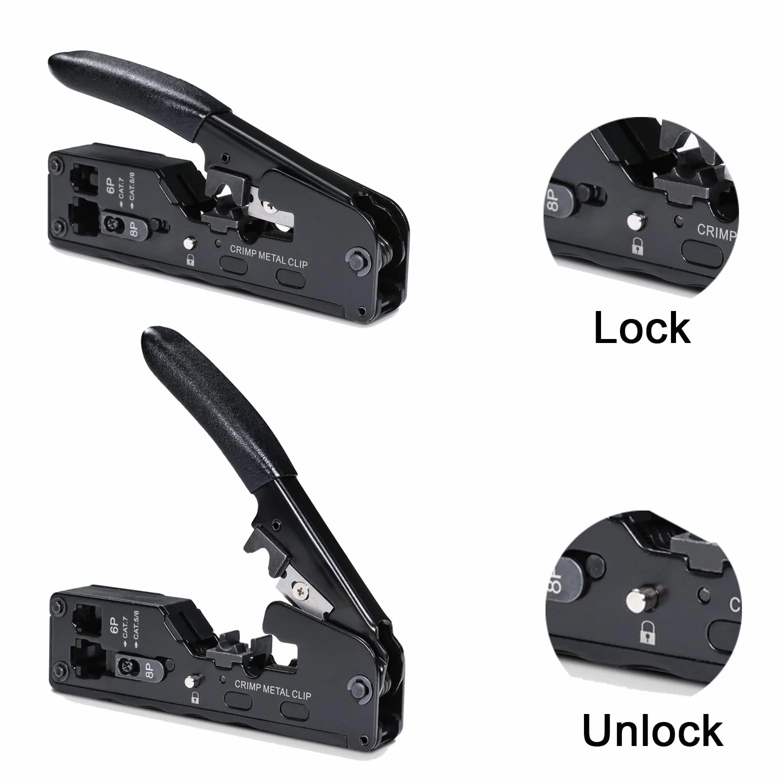 Herramienta de crimpado RJ45 RJ12 todo en uno, crimpadora Ethernet para conector modular Cat5-Cat7, con 50 conectores y cubiertas CAT6