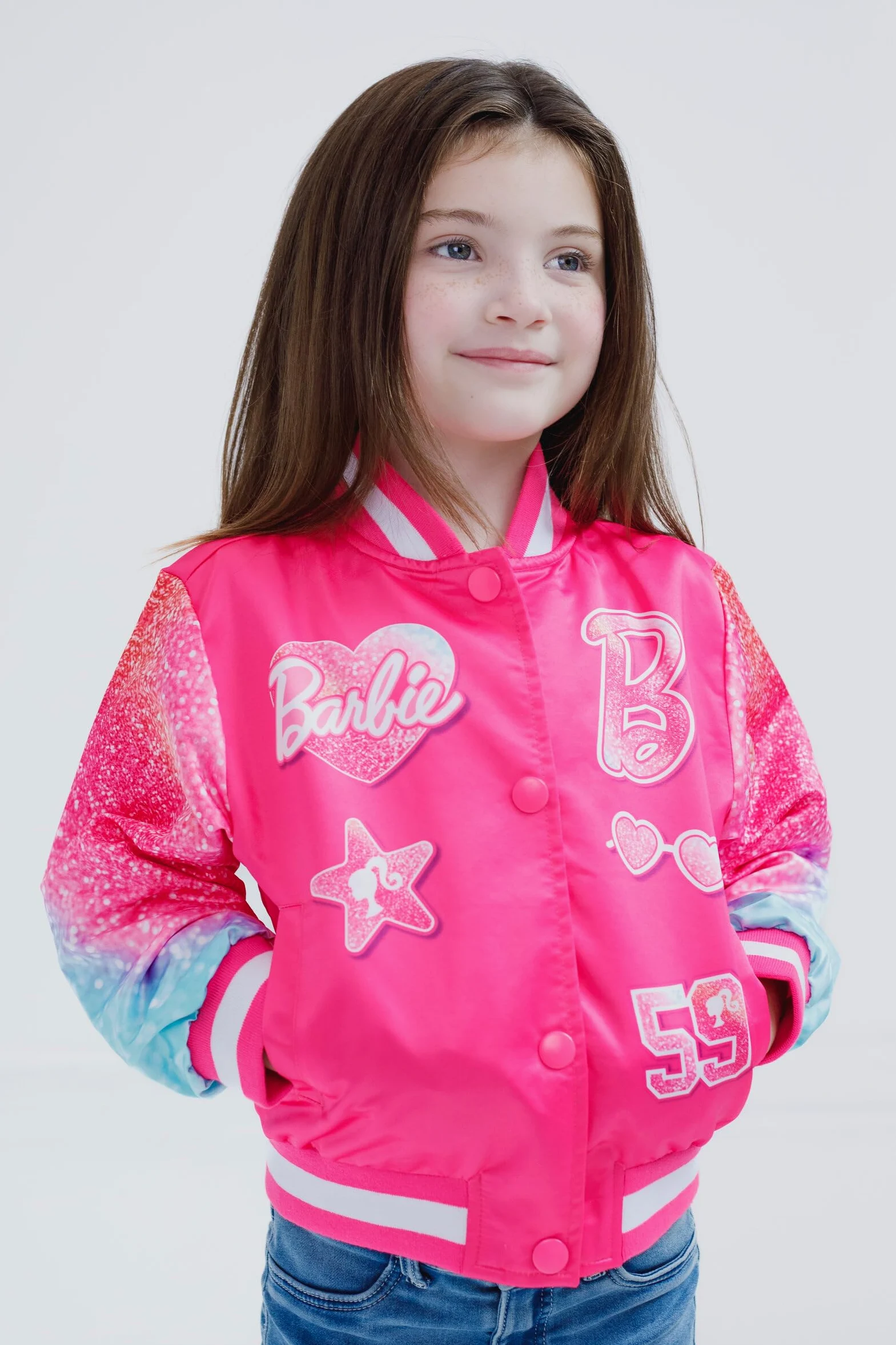 Barbie Chaqueta bomber universitaria para niñas, tallas de niño pequeño a niño grande (4-14-16)