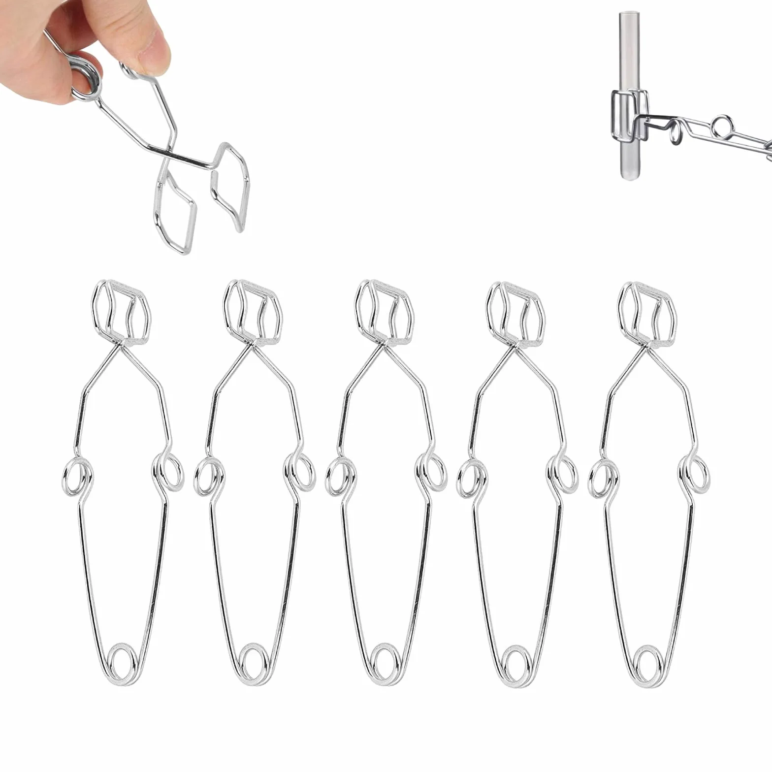 Pinza de acero inoxidable para tubos de ensayo, herramienta de laboratorio, 5 piezas