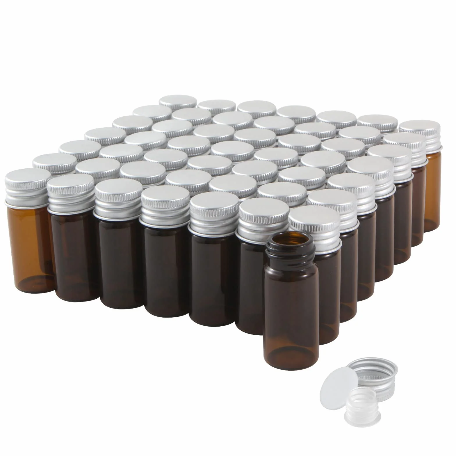Ámbar Viales de Vidrio 10 ml con Tapones de Rosca, Vial Muestra Líquido, 50 Unidades