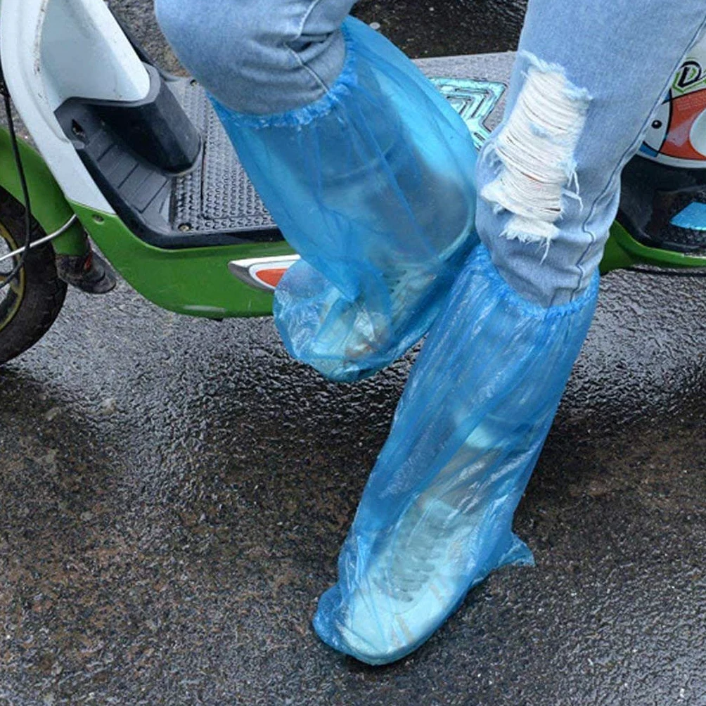 YHW Cubierta del Zapato Cubierta de la máquina de Zapatos 30 Pares Zapatos y Botas de Lluvia Azul Desechables Cubierta de plástico Larga y Transparente