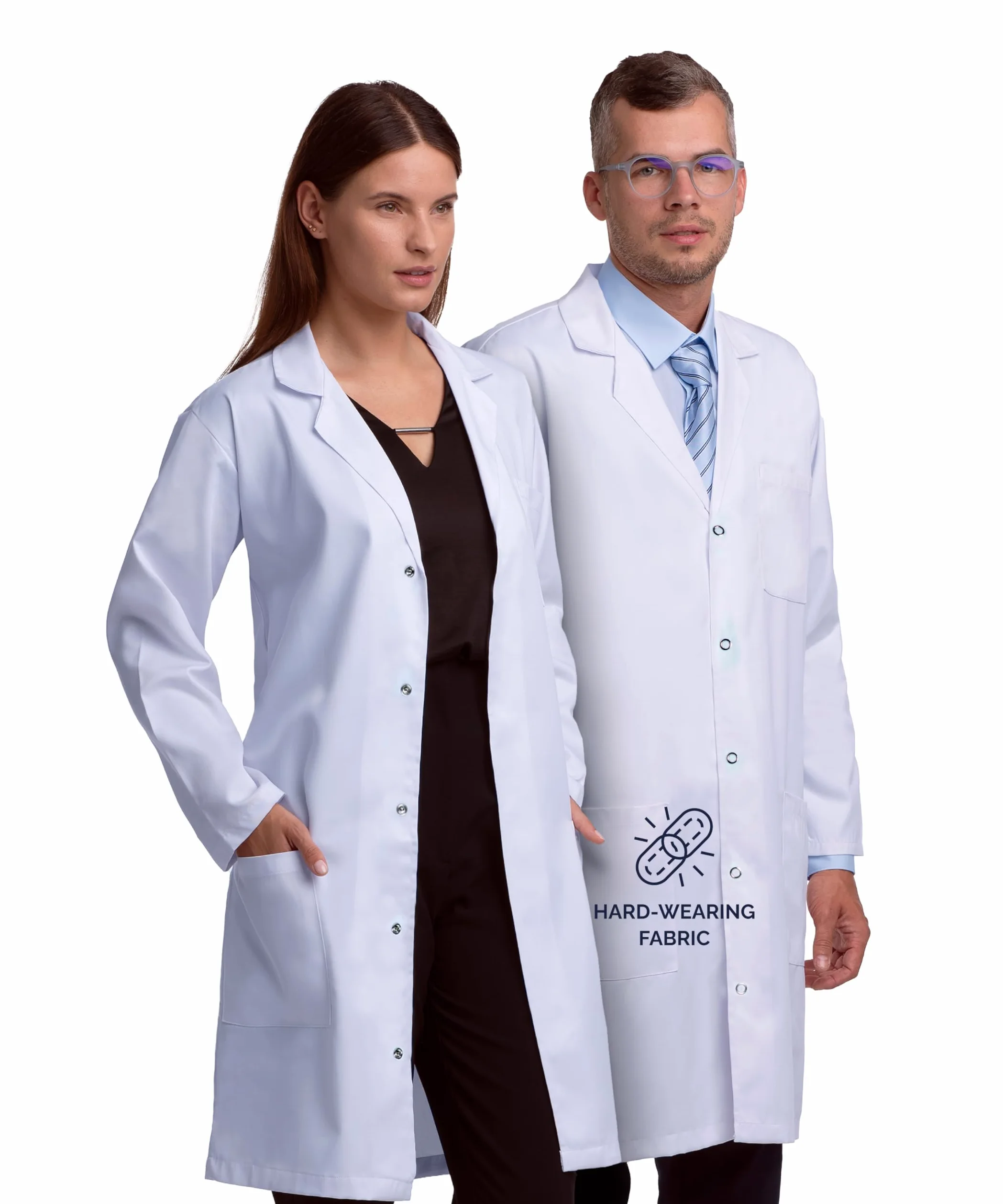 Lab Coat Abrigo médico para hombres y mujeres, 101 cm de largo, ajuste cómodo, abrigo médico con 3 bolsillos para enfermeras, científicos, técnicos