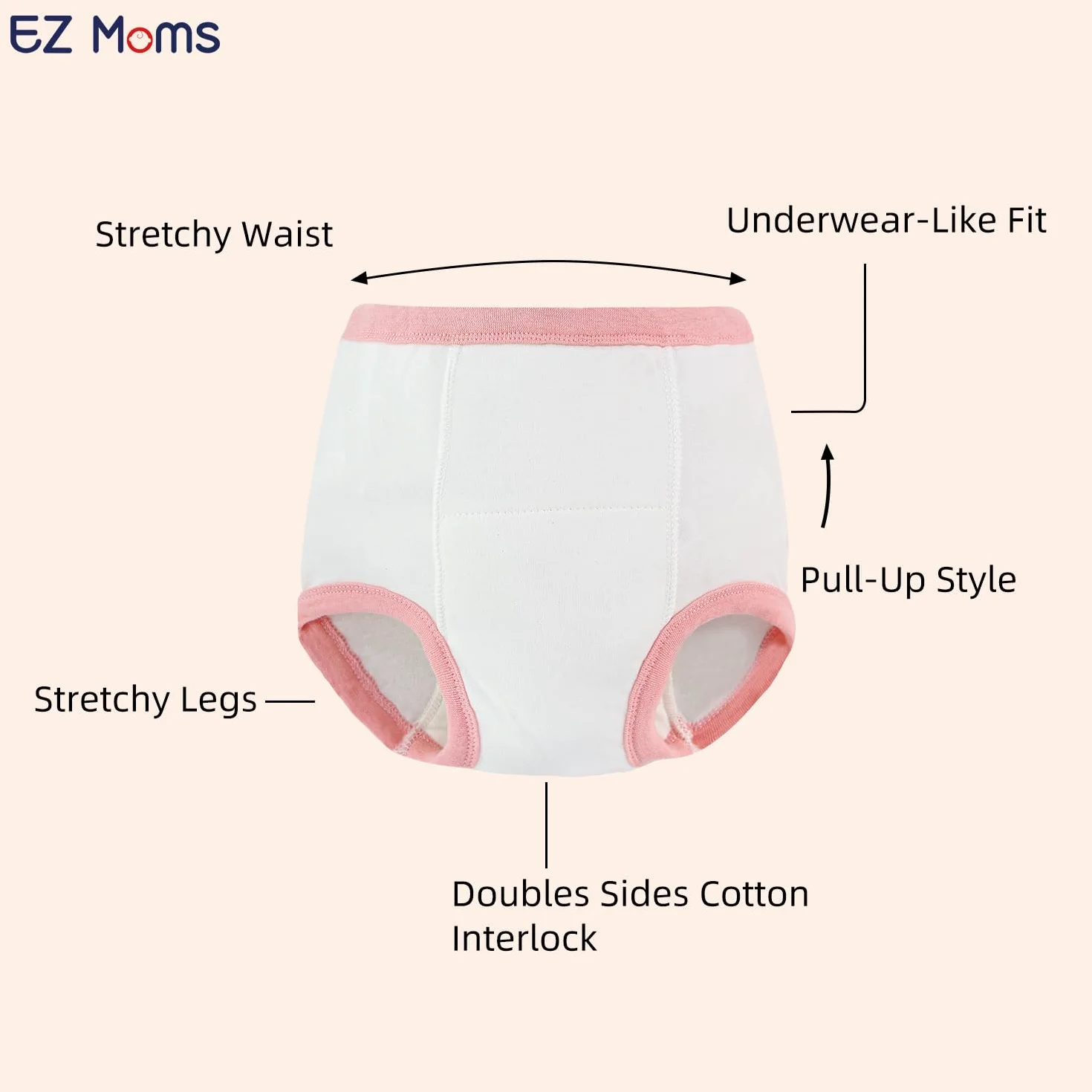 EZ Moms 8 paquetes de ropa interior de entrenamiento de cintura alta para niños, pantalones de entrenamiento suaves y reutilizables para niñas pequeñas, 1T-5T