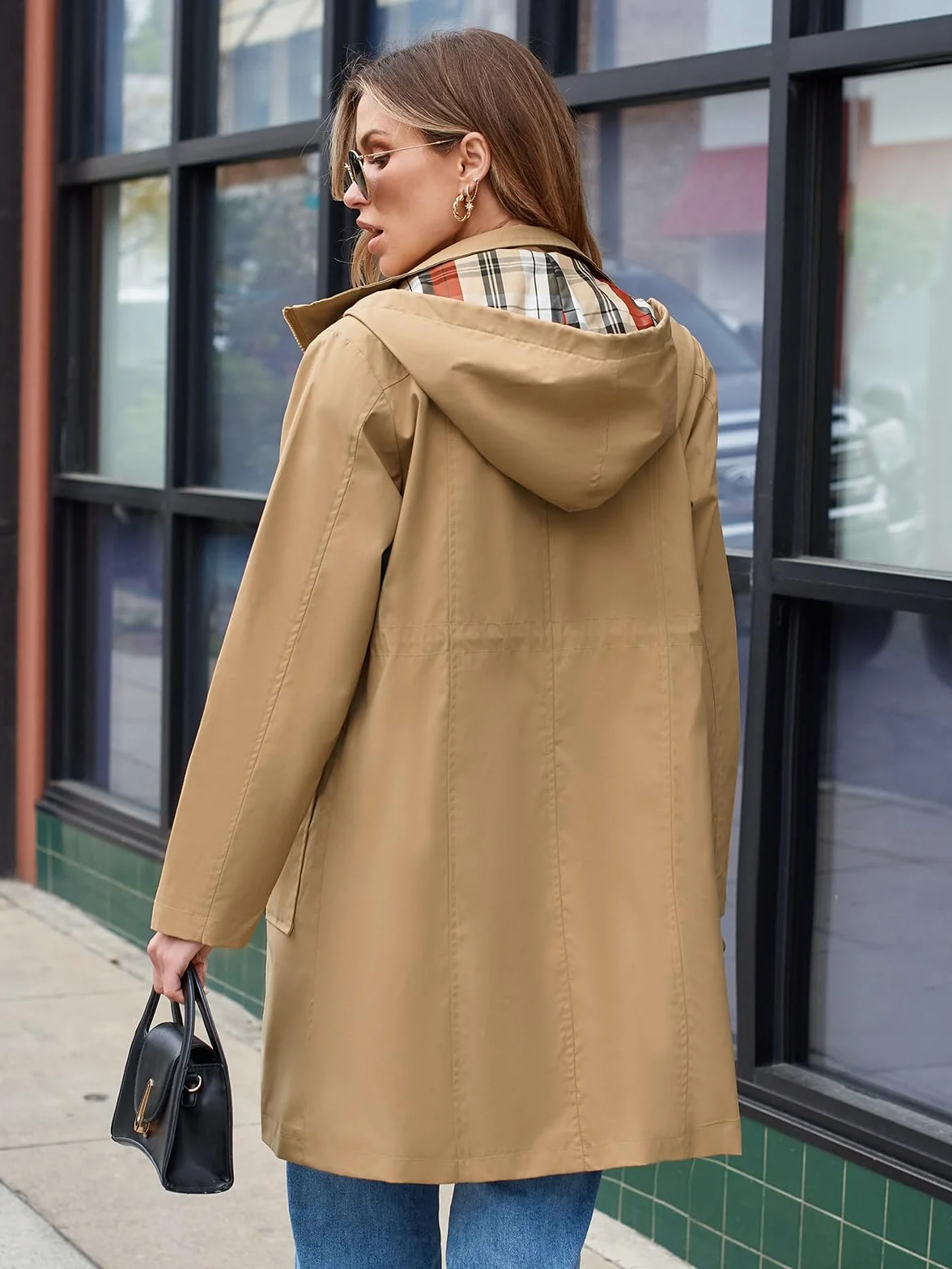 SaphiRose PONCHO Chaqueta de Lluvia Largo para Mujer Encapuchado Chubasquero Impermeable Al Aire Libre