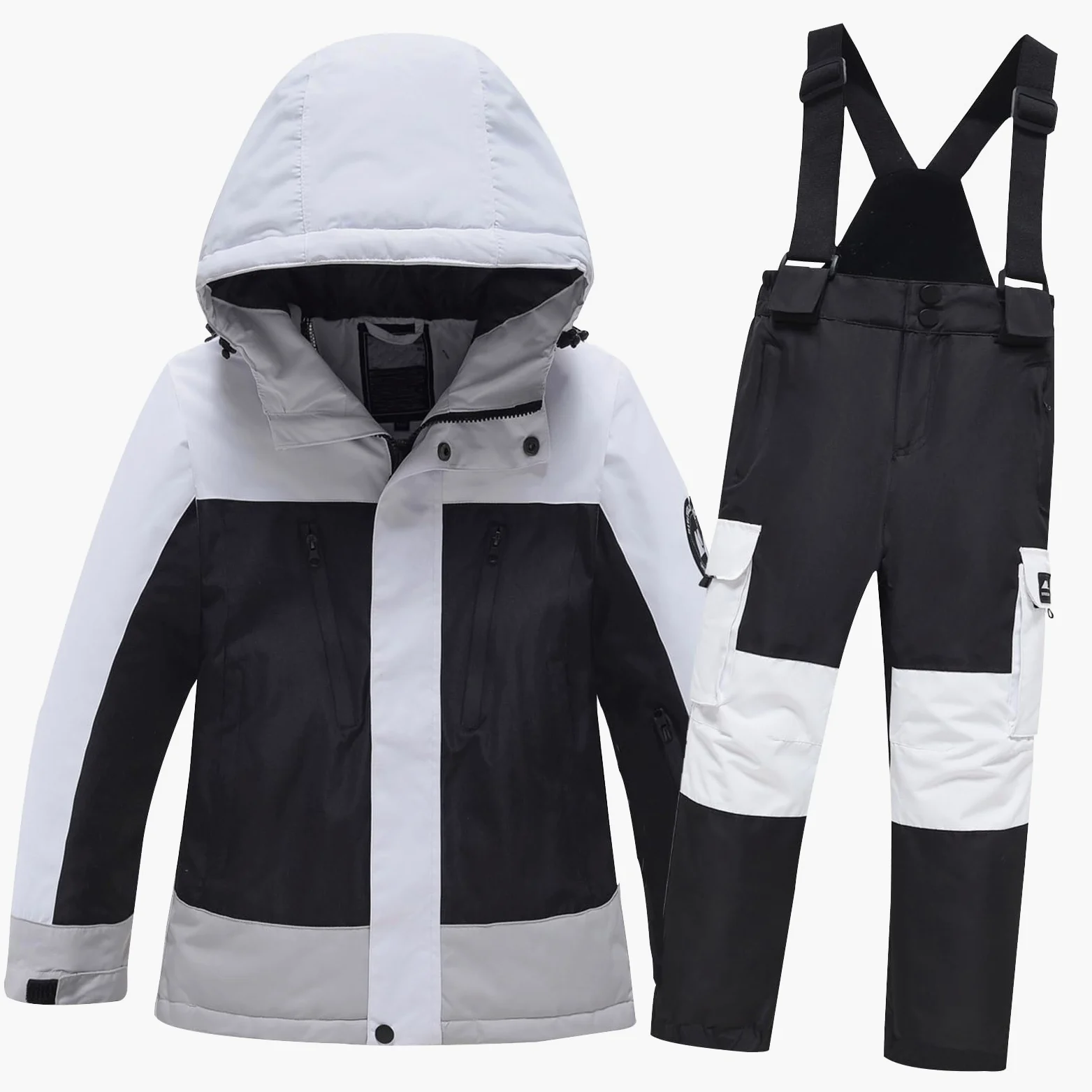 Traje de esquí infantil de 2 piezas, resistente al viento, impermeable, chaqueta de esquí con capucha + pantalones de esquí, transpirable, cálido, traje de nieve acolchado para niños y niñas